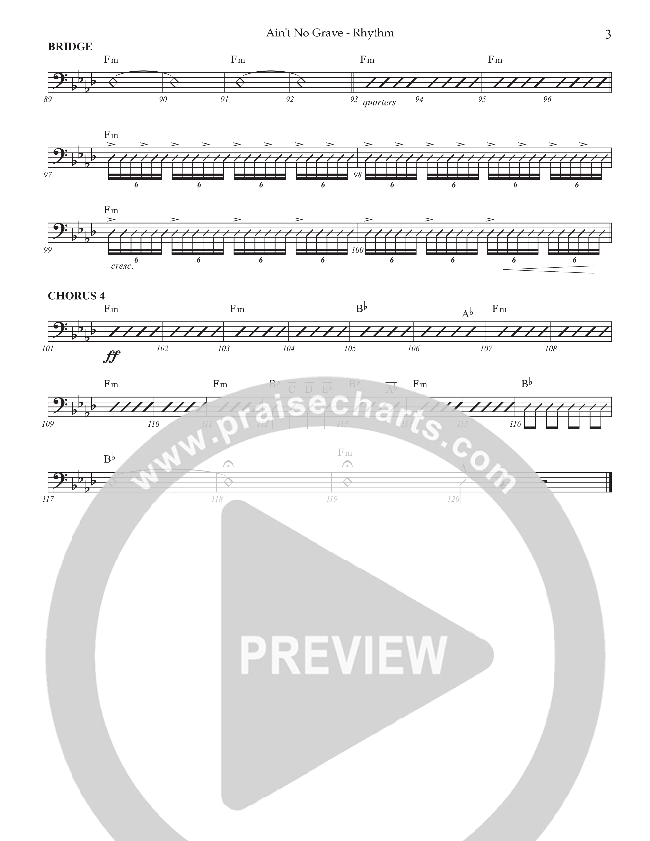 Ain't No Grave (Choral Anthem SATB) Rhythm Chart (Prestonwood Choir / Prestonwood Worship / Arr. Jonathan Walker)