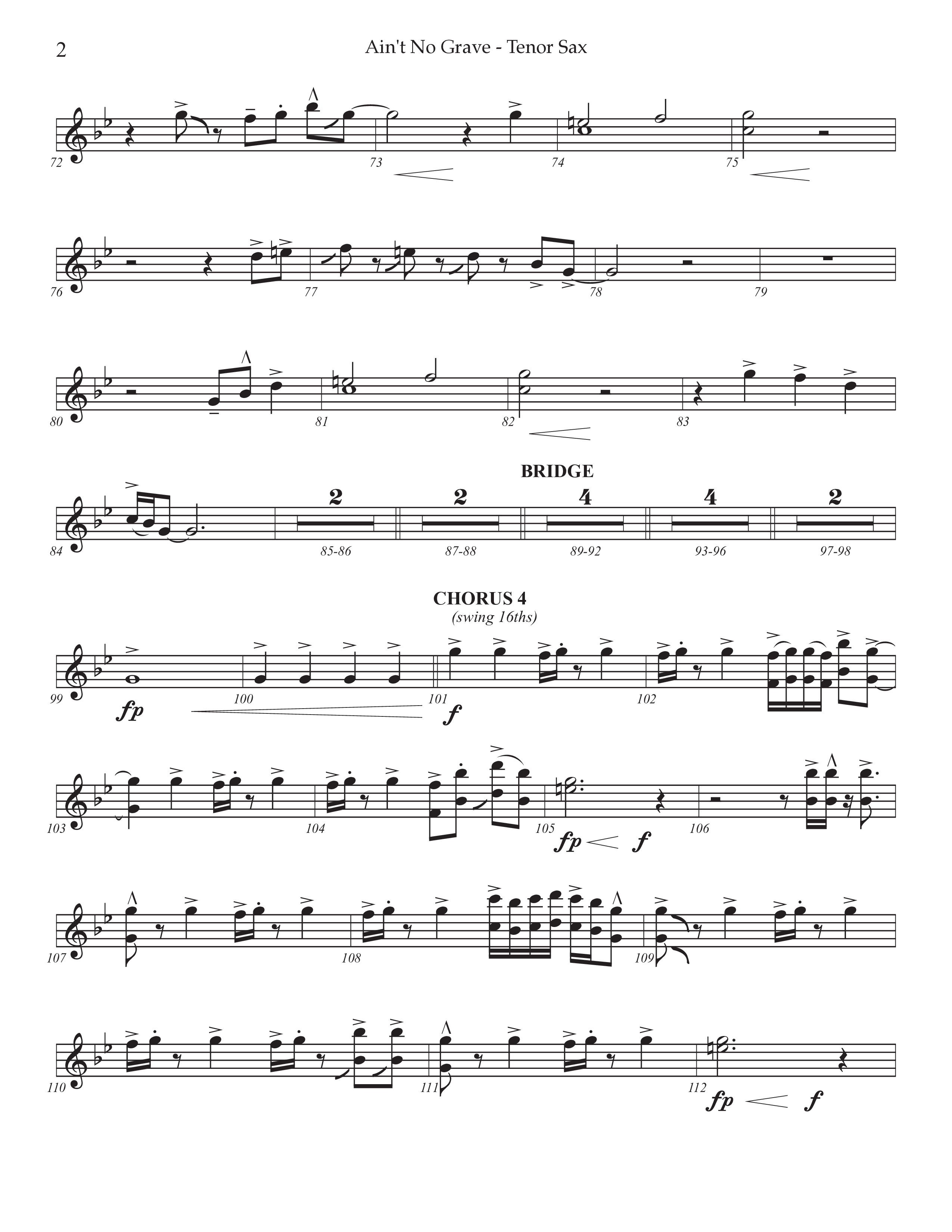 Ain't No Grave (Choral Anthem SATB) Tenor Sax 1 (Prestonwood Choir / Prestonwood Worship / Arr. Jonathan Walker)
