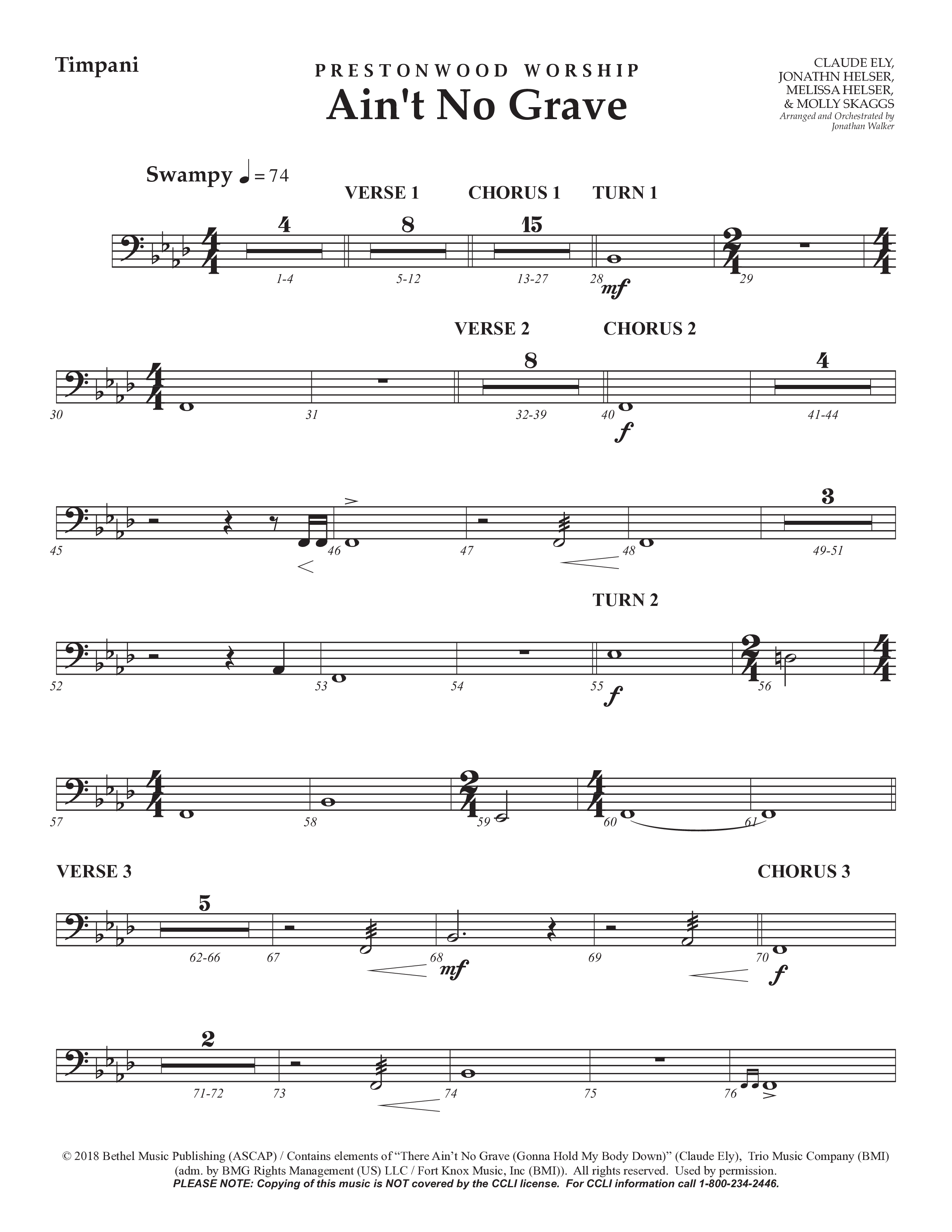 Ain't No Grave (Choral Anthem SATB) Timpani (Prestonwood Choir / Prestonwood Worship / Arr. Jonathan Walker)