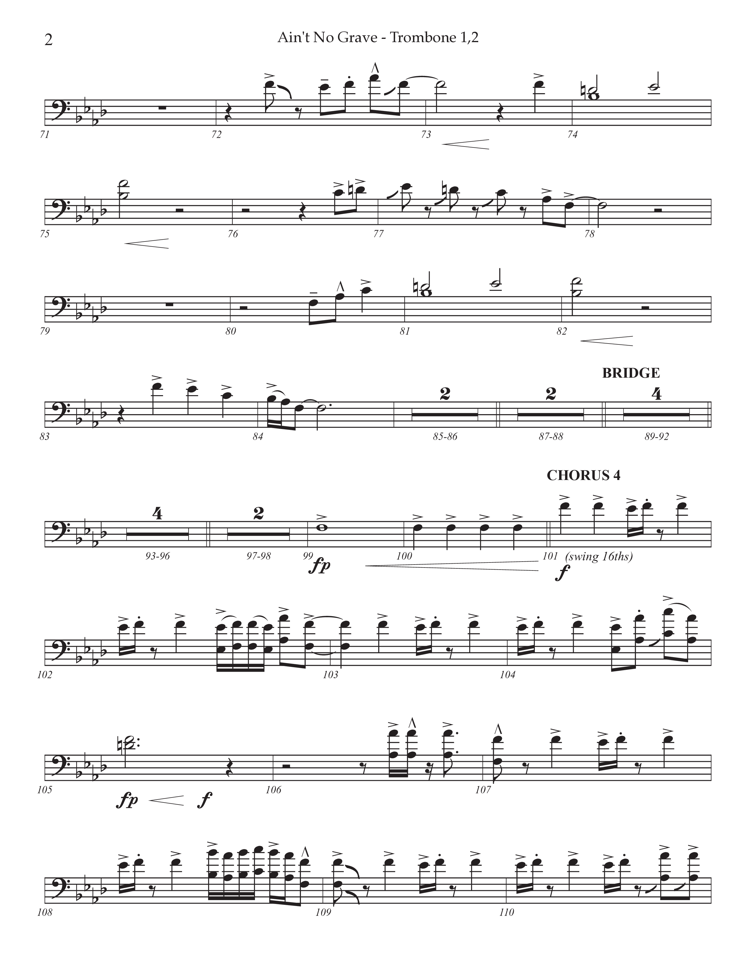 Ain't No Grave (Choral Anthem SATB) Trombone 1/2 (Prestonwood Choir / Prestonwood Worship / Arr. Jonathan Walker)