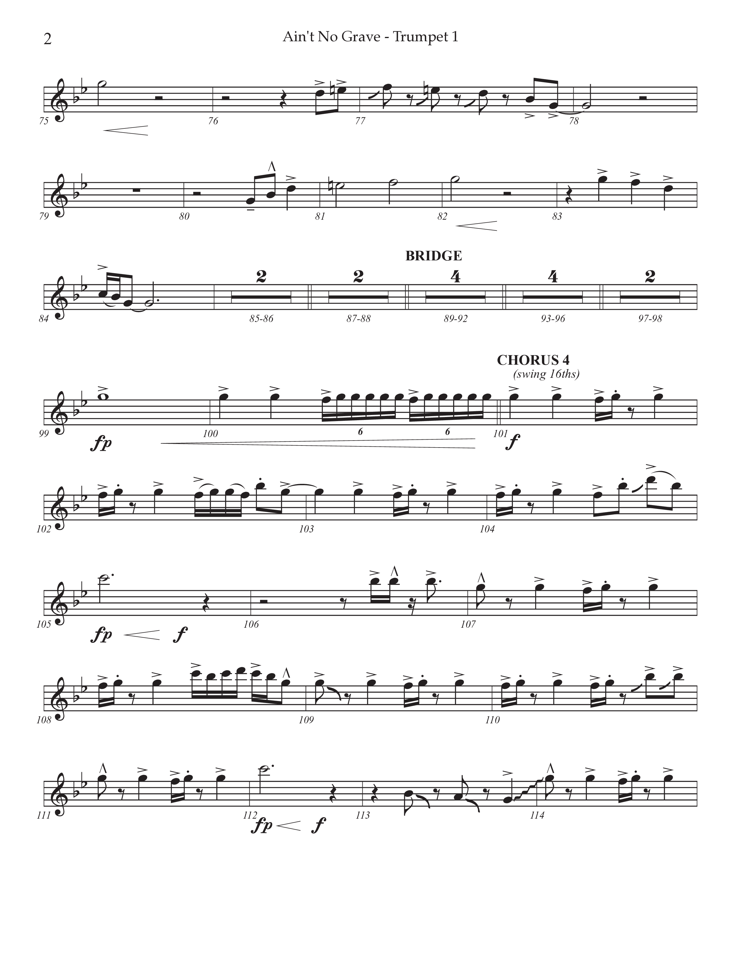 Ain't No Grave (Choral Anthem SATB) Trumpet 1 (Prestonwood Choir / Prestonwood Worship / Arr. Jonathan Walker)