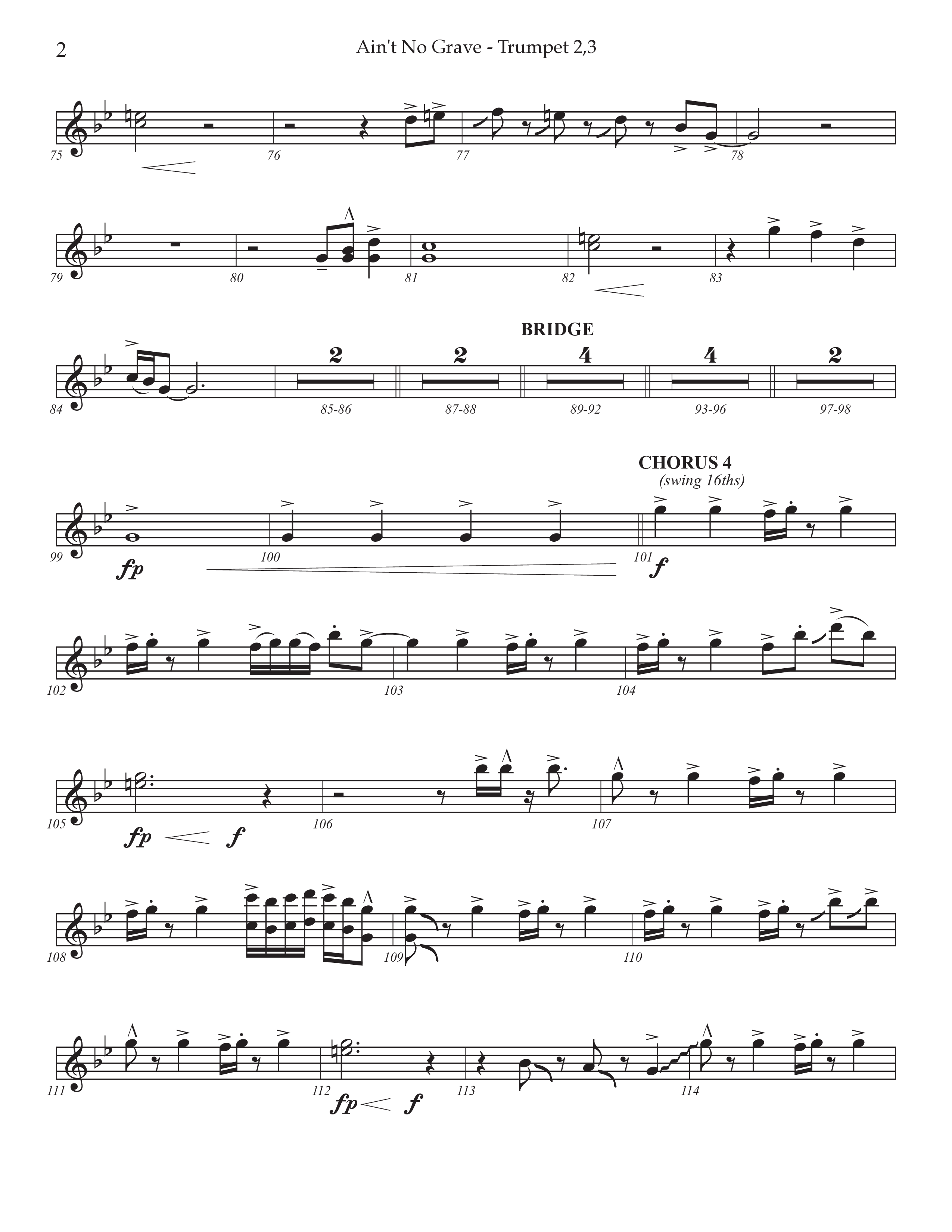 Ain't No Grave (Choral Anthem SATB) Trumpet 2/3 (Prestonwood Choir / Prestonwood Worship / Arr. Jonathan Walker)