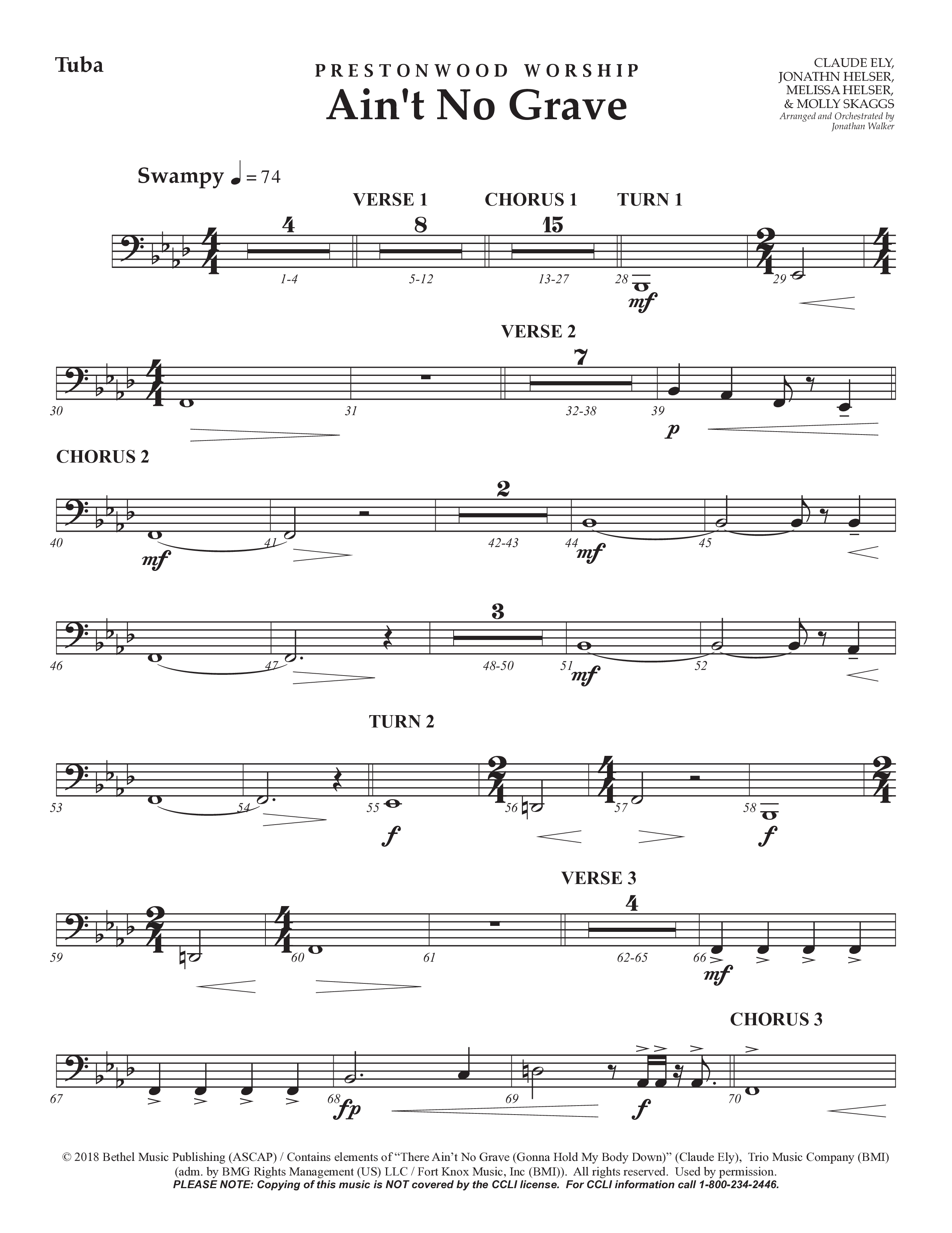 Ain't No Grave (Choral Anthem SATB) Tuba (Prestonwood Choir / Prestonwood Worship / Arr. Jonathan Walker)