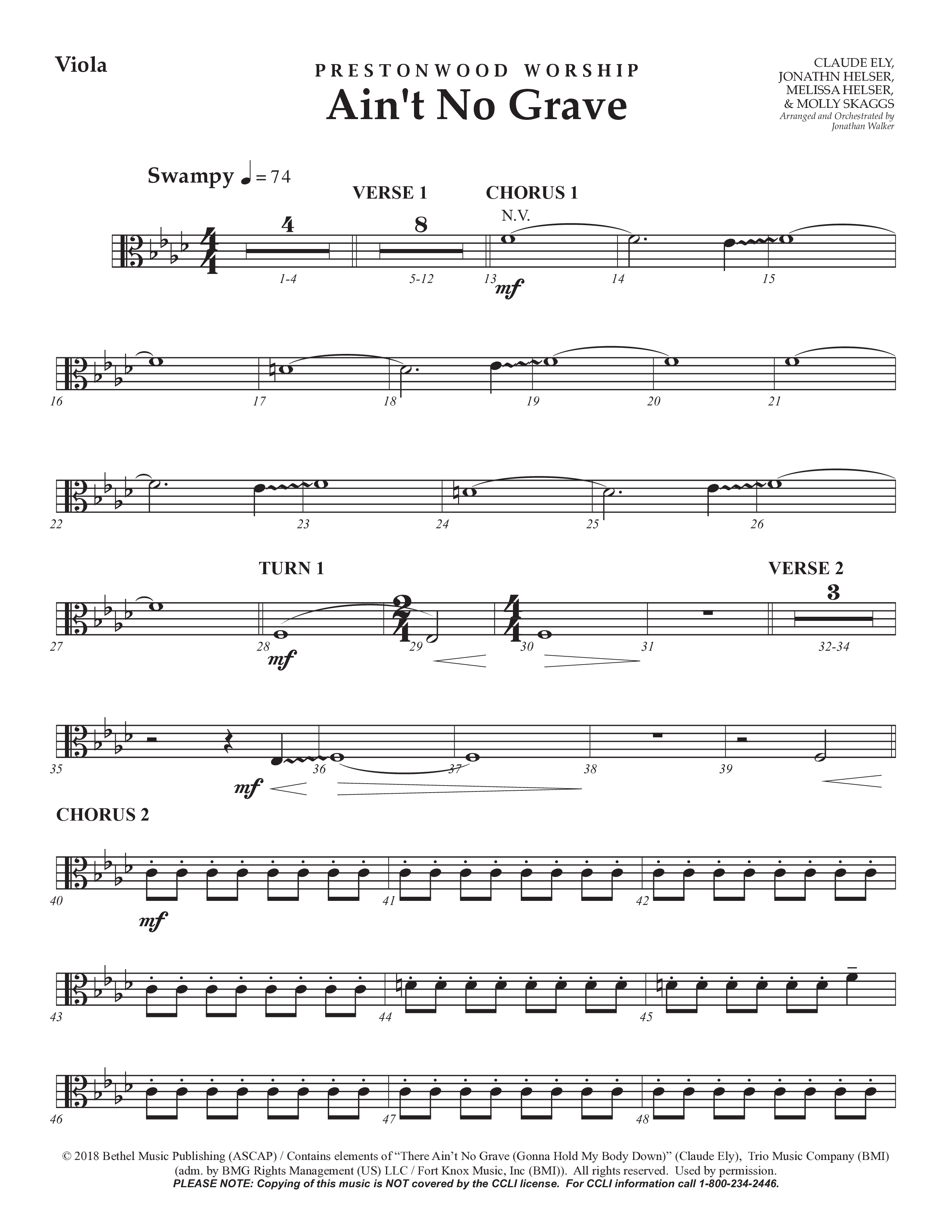 Ain't No Grave (Choral Anthem SATB) Viola (Prestonwood Choir / Prestonwood Worship / Arr. Jonathan Walker)