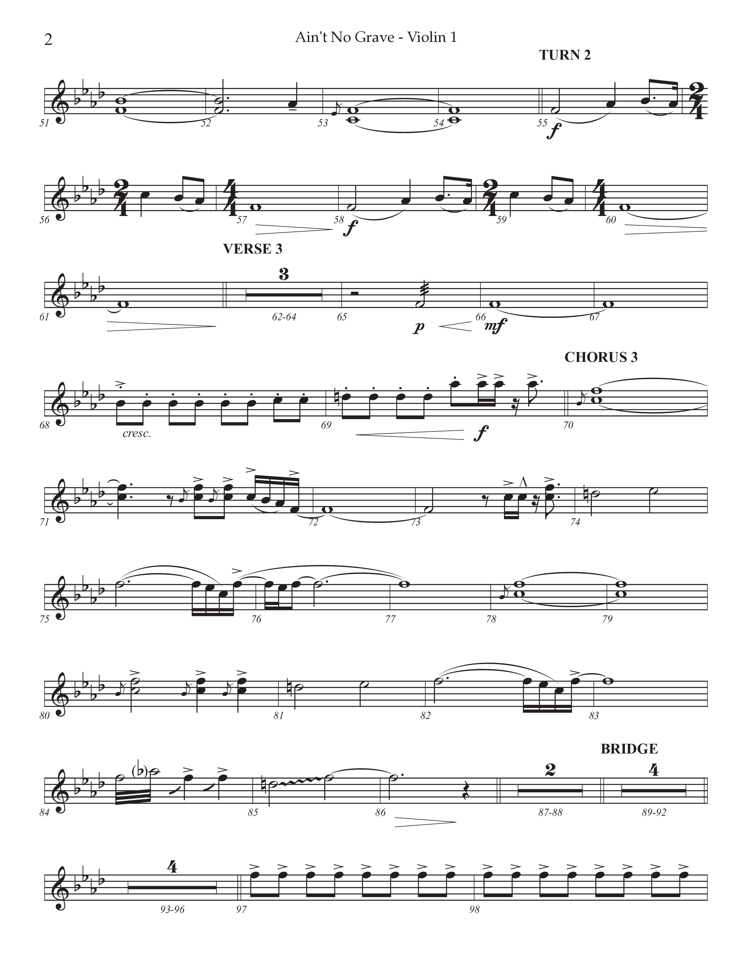 Ain't No Grave (Choral Anthem SATB) Violin 1 (Prestonwood Choir / Prestonwood Worship / Arr. Jonathan Walker)