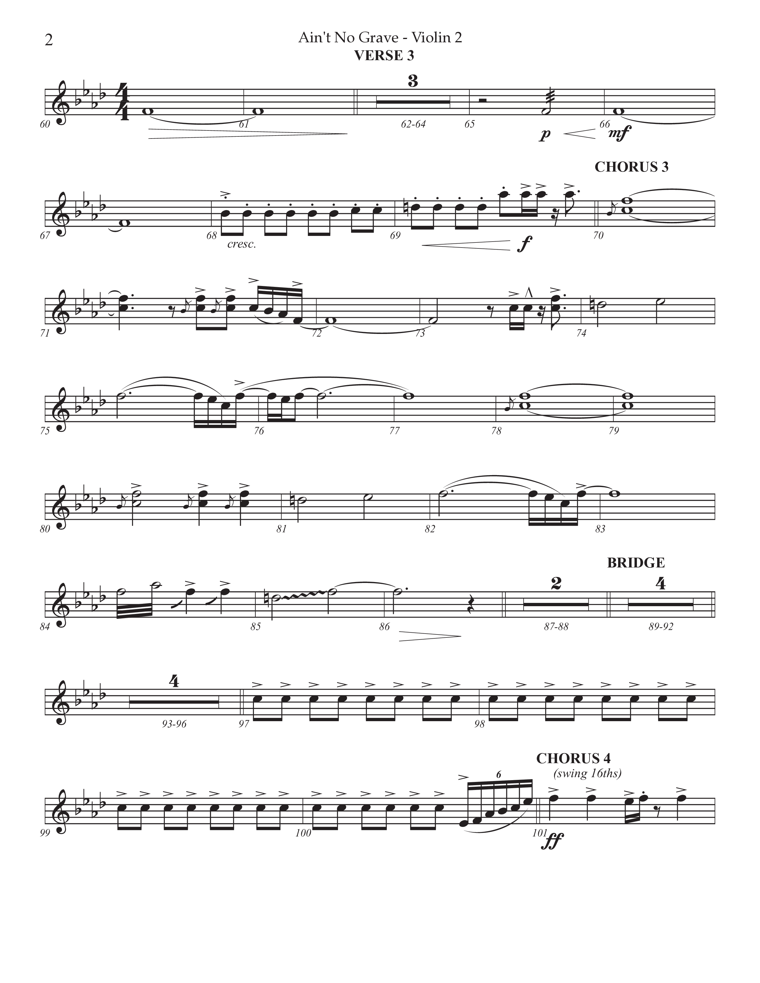 Ain't No Grave (Choral Anthem SATB) Violin 2 (Prestonwood Choir / Prestonwood Worship / Arr. Jonathan Walker)