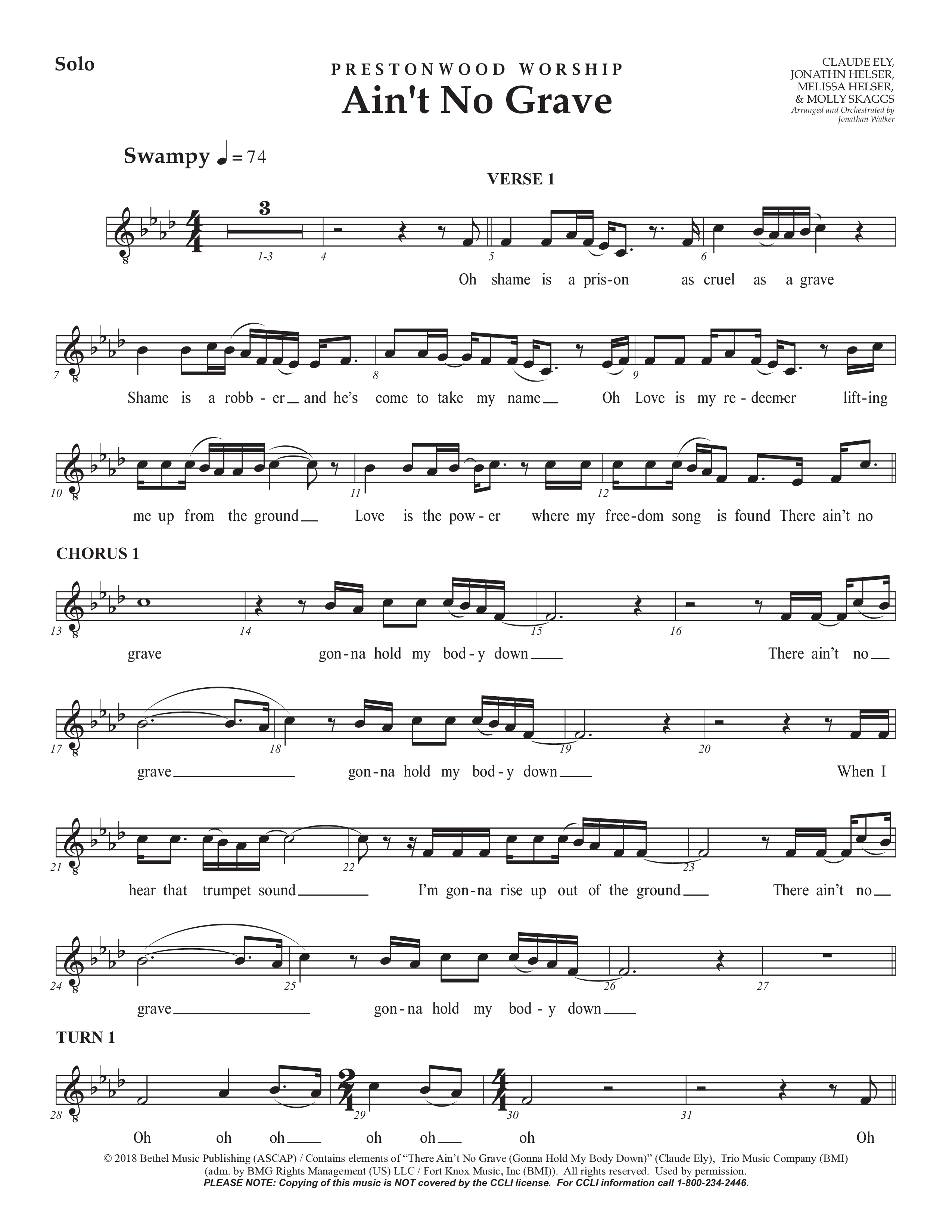 Ain't No Grave (Choral Anthem SATB) Vocal Solo (Prestonwood Choir / Prestonwood Worship / Arr. Jonathan Walker)