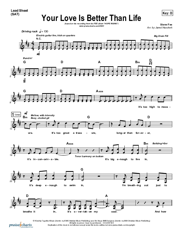 Your Love Is Better Than Life Lead Sheet (SAT) (FEE Band)