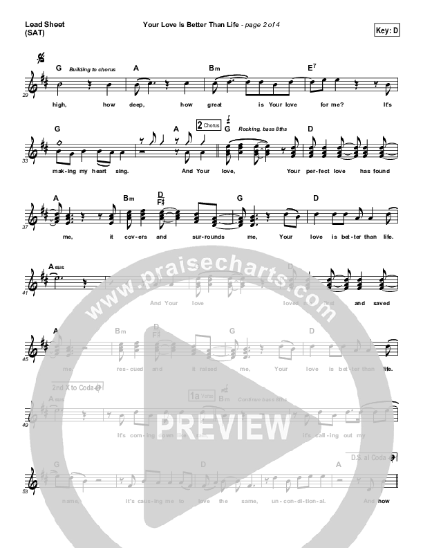 Your Love Is Better Than Life Lead Sheet (FEE Band)