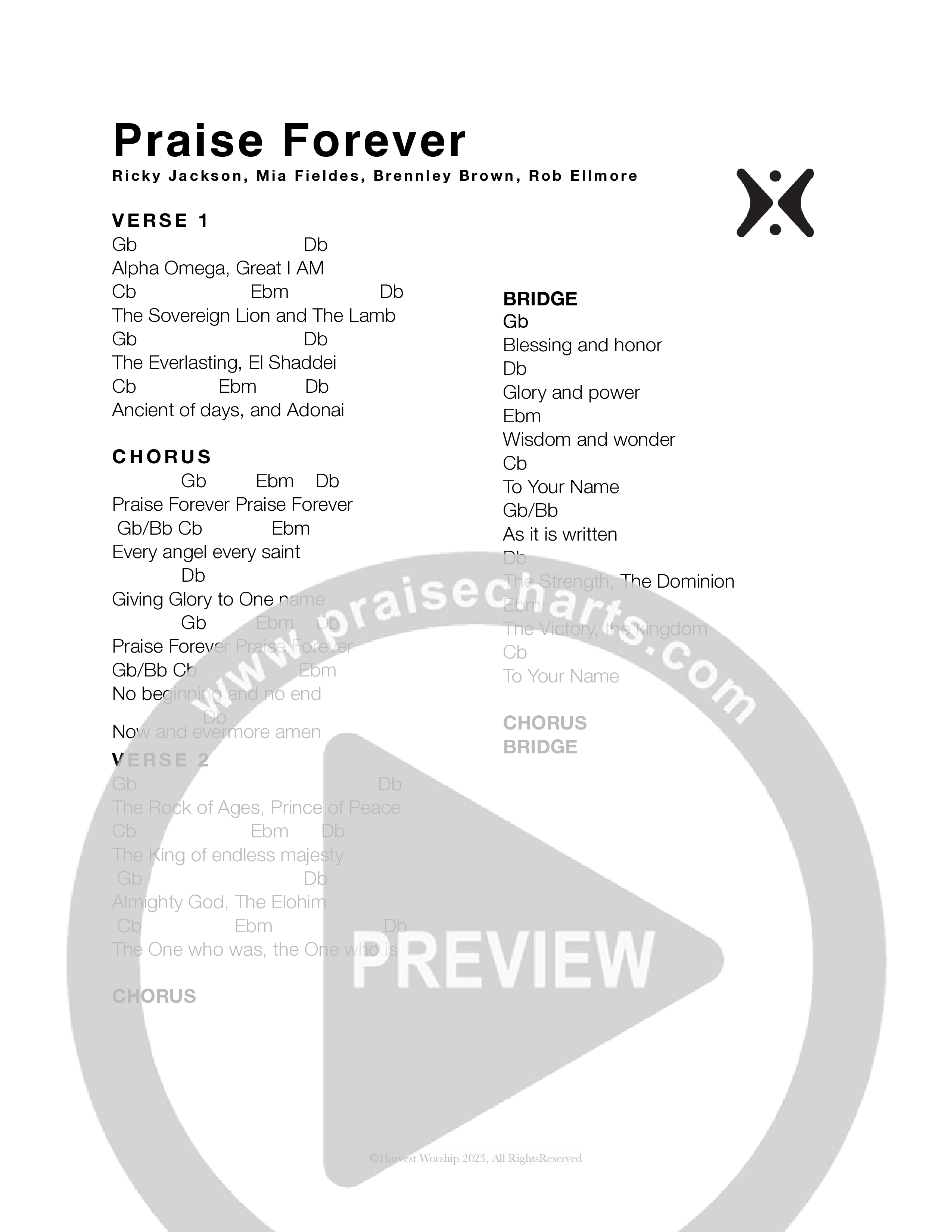 Praise Forever Chord Chart (Harvest Worship / Brennley Brown)