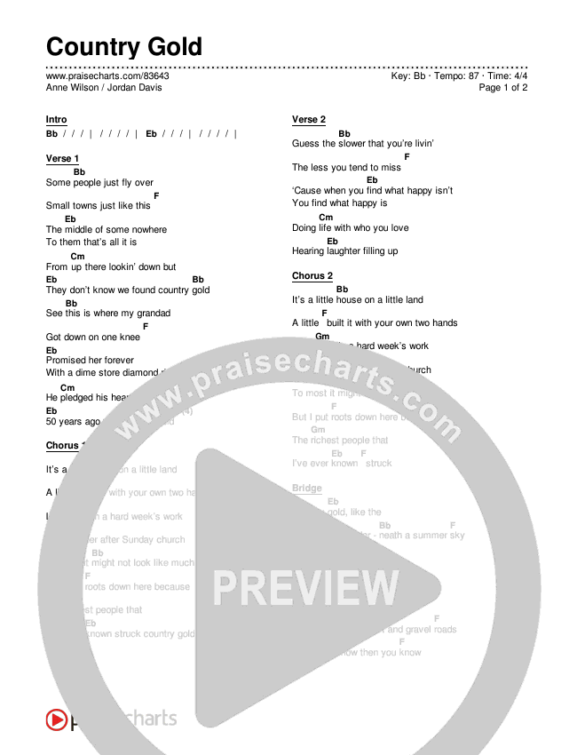 Country Gold Chords & Lyrics (Anne Wilson / Jordan Davis)