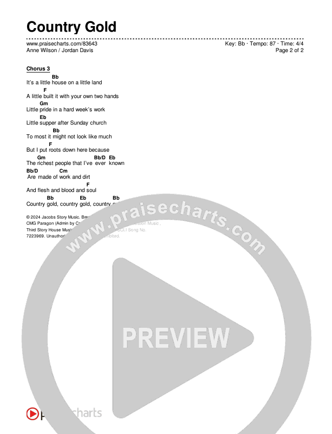 Country Gold Chords & Lyrics (Anne Wilson / Jordan Davis)