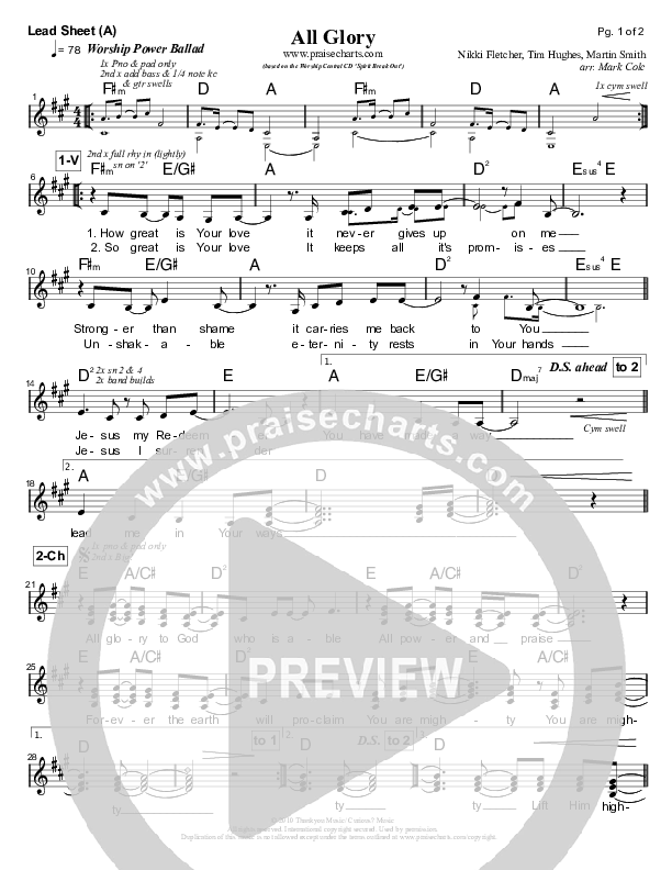 All Glory Lead Sheet (Worship Central)