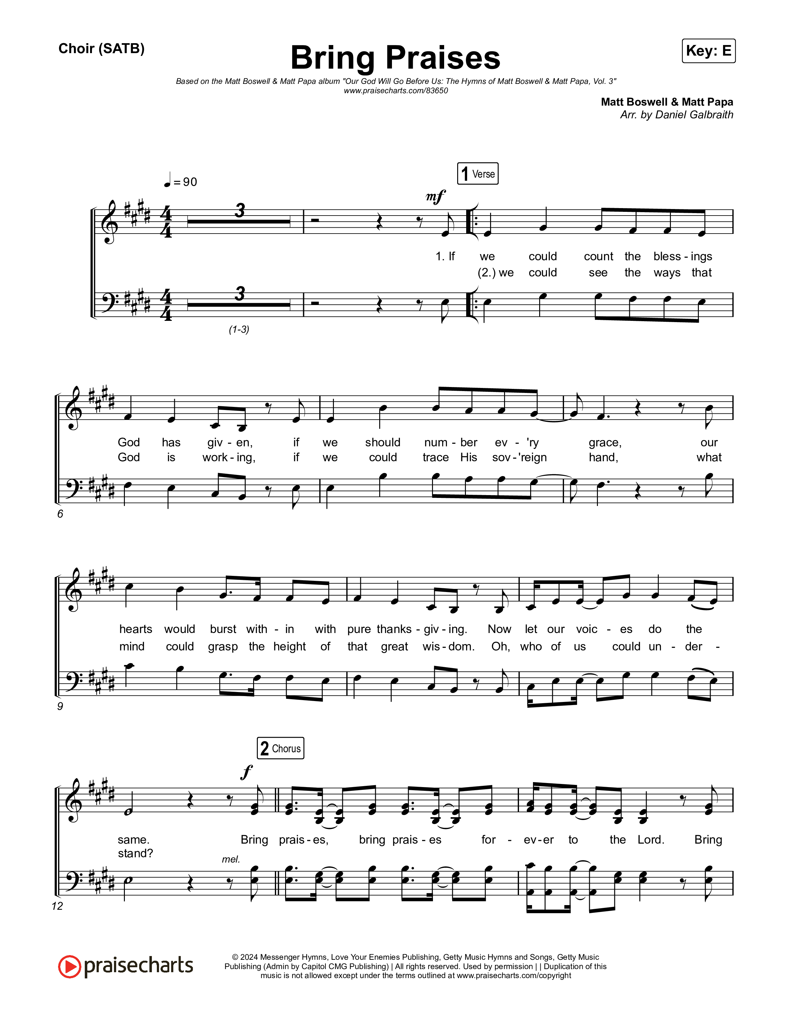 Bring Praises Choir Sheet (SATB) (Matt Boswell / Matt Papa)
