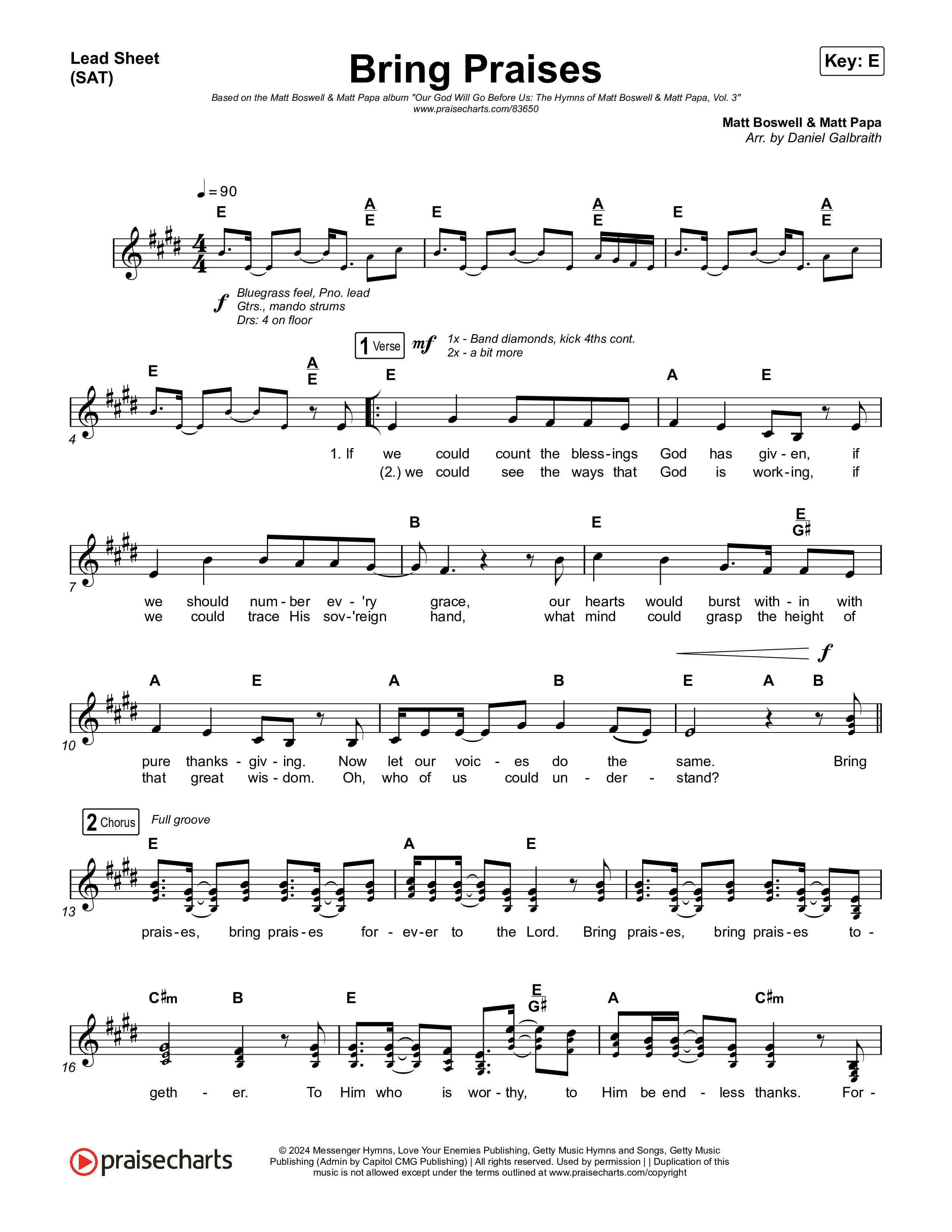 Bring Praises Lead Sheet (SAT) (Matt Boswell / Matt Papa)