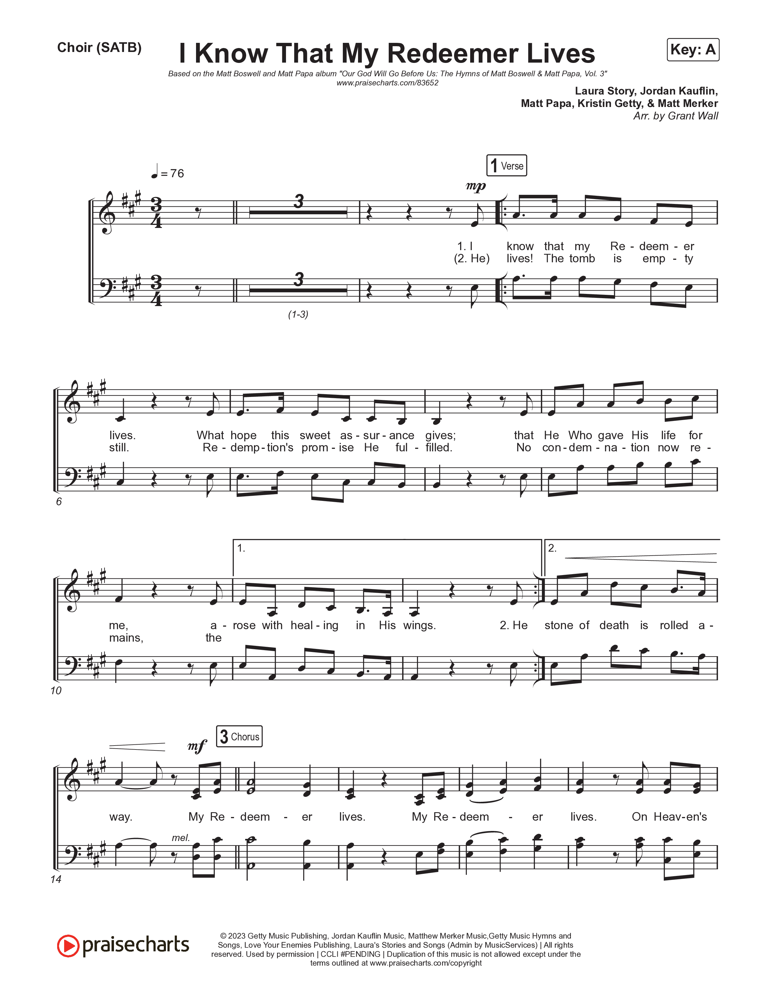 I Know That My Redeemer Lives Choir Sheet (SATB) (Matt Boswell / Matt Papa)