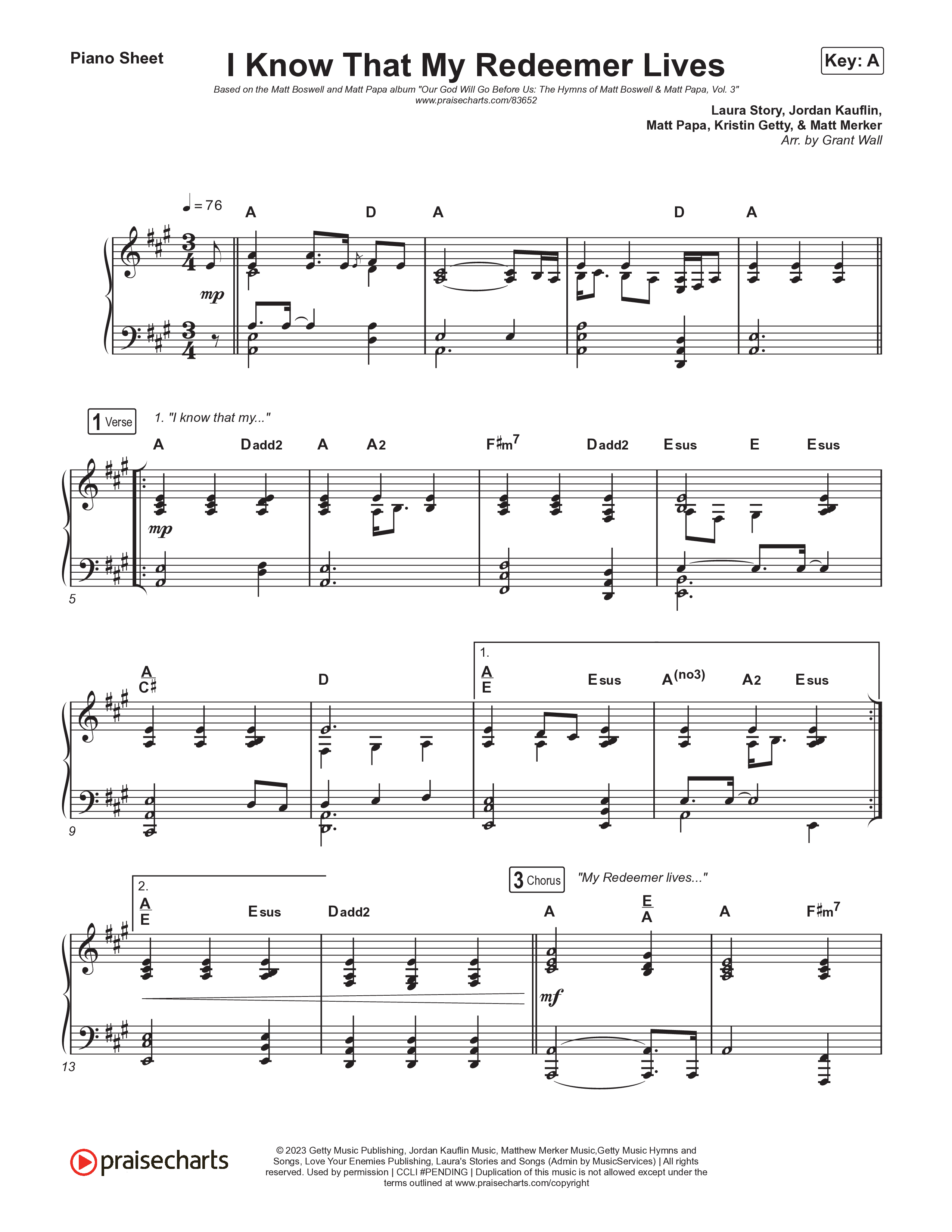 I Know That My Redeemer Lives Piano Sheet (Matt Boswell / Matt Papa)