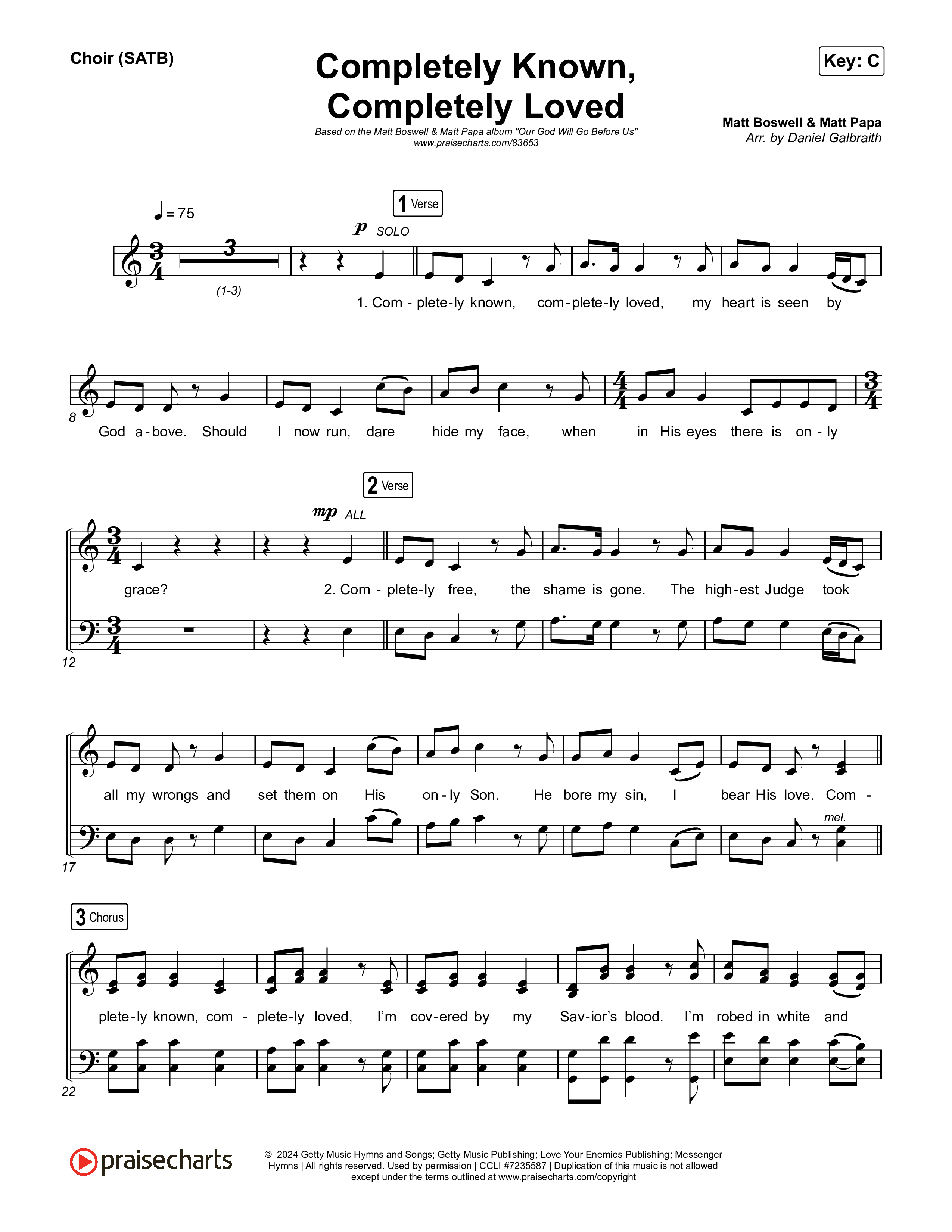 Completely Known Completely Loved Choir Sheet (SATB) (Matt Boswell / Matt Papa)