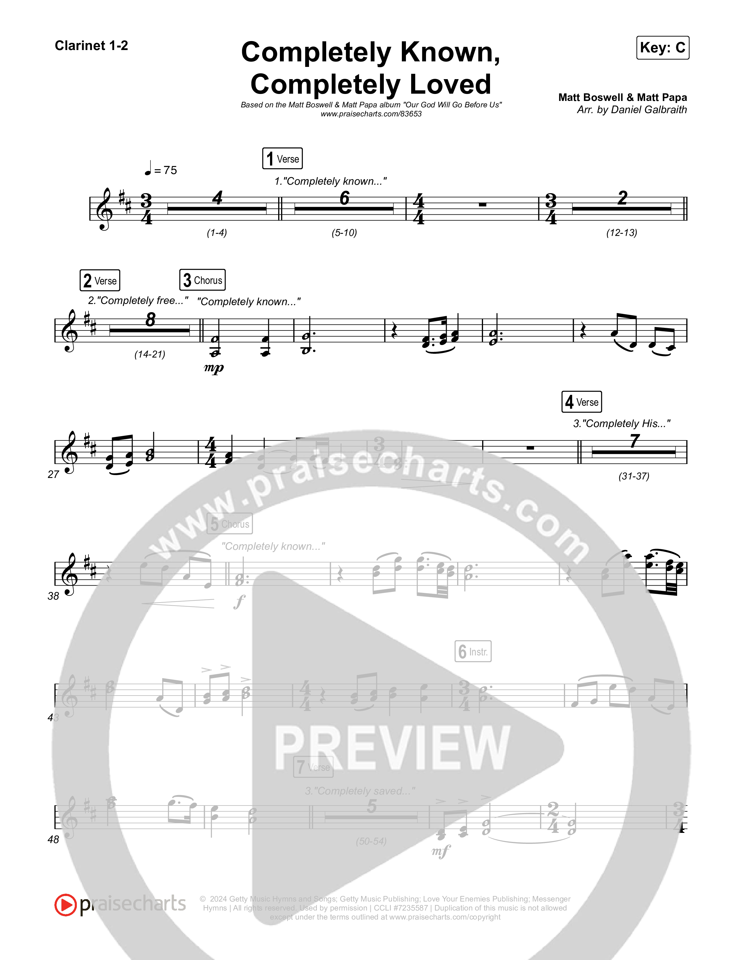 Completely Known Completely Loved Clarinet 1/2 (Matt Boswell / Matt Papa)