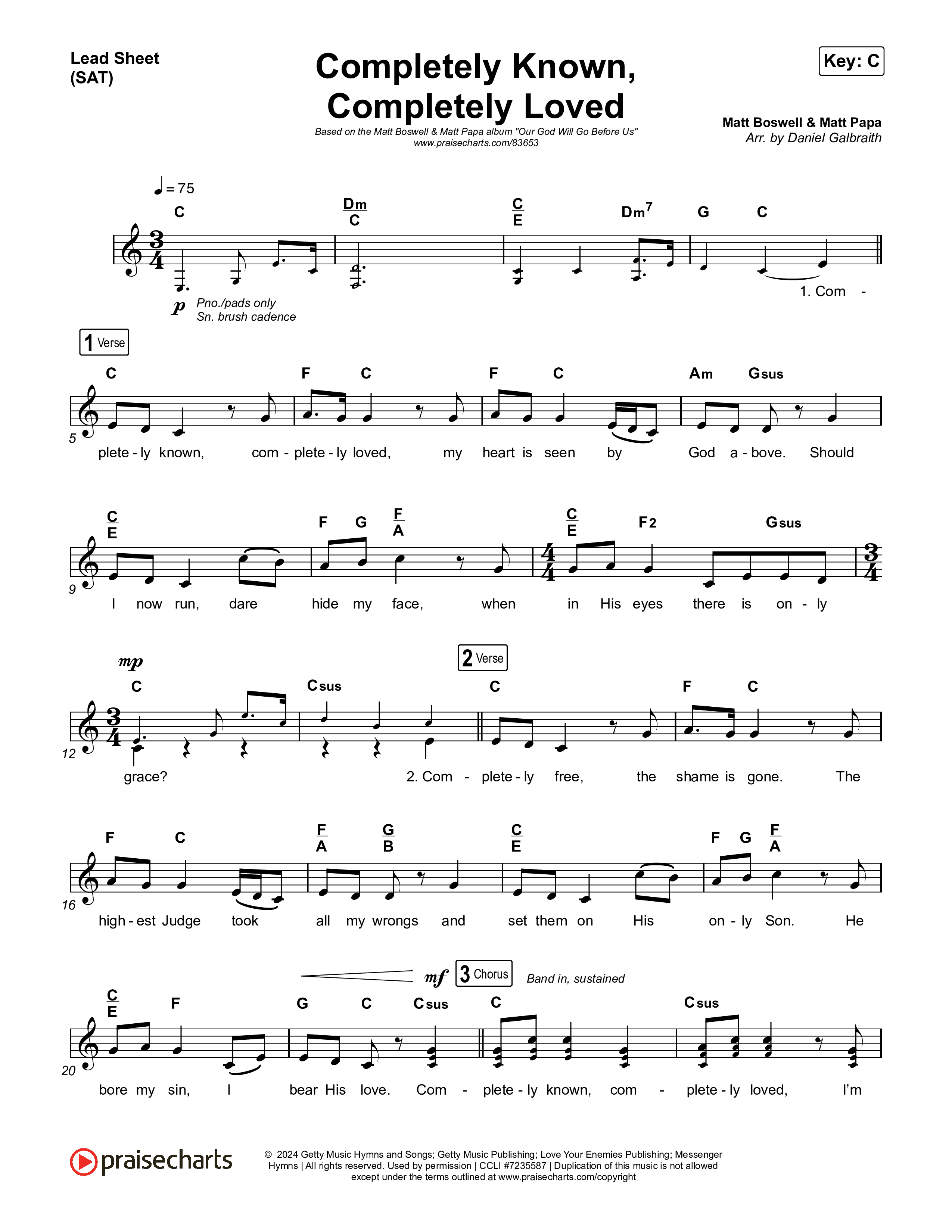 Completely Known Completely Loved Lead Sheet (SAT) (Matt Boswell / Matt Papa)