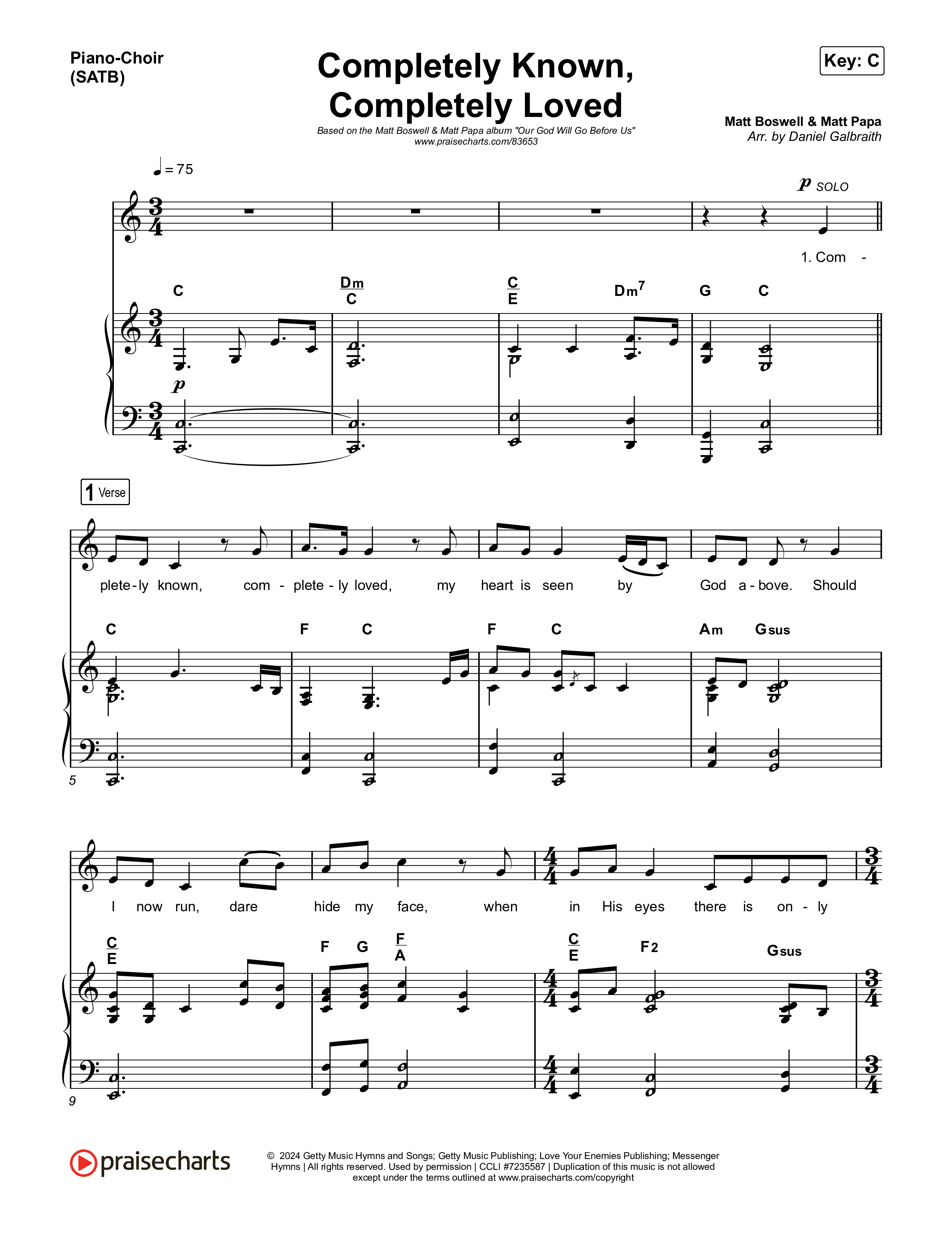 Completely Known Completely Loved Piano/Vocal Pack (Matt Boswell / Matt Papa)