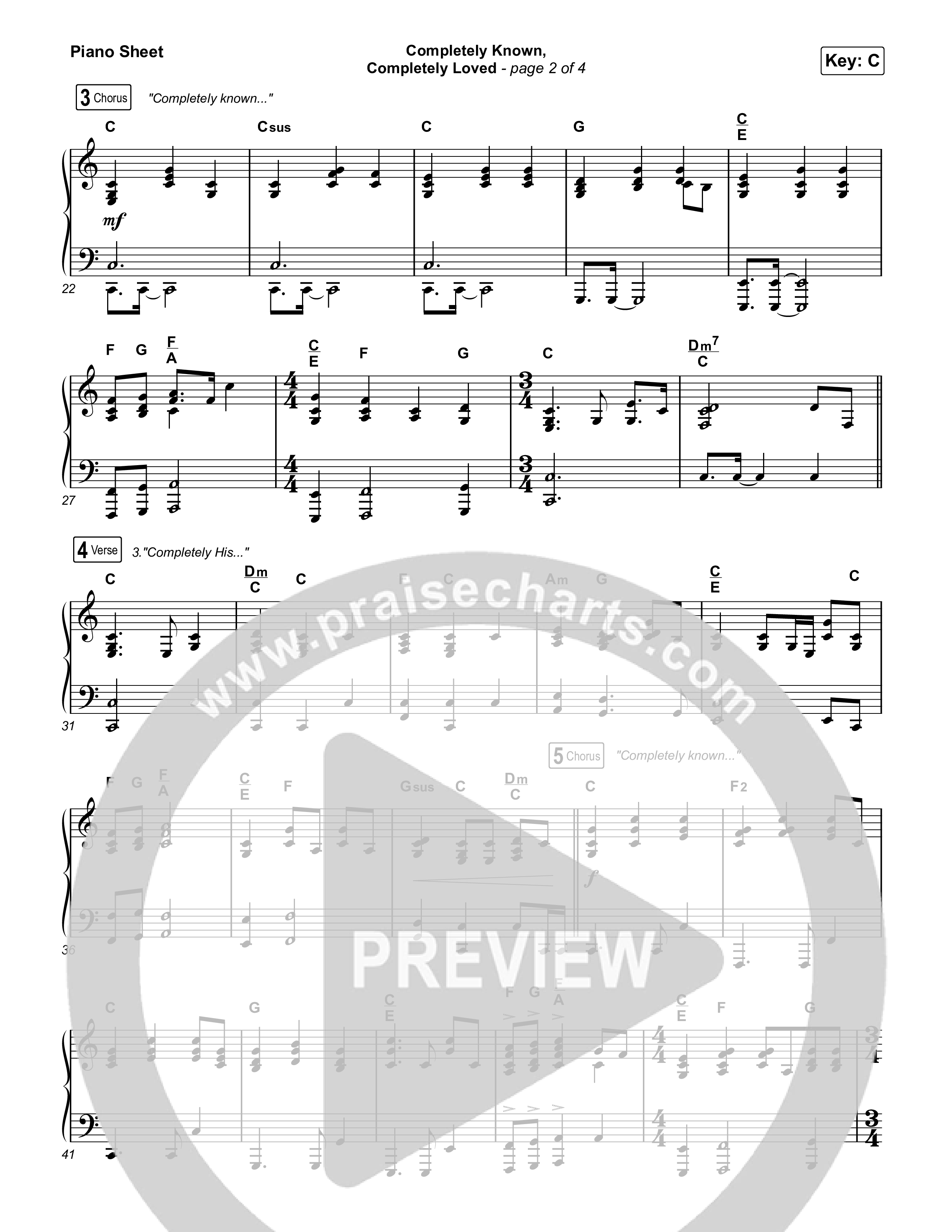 Completely Known Completely Loved Piano Sheet (Matt Boswell / Matt Papa)