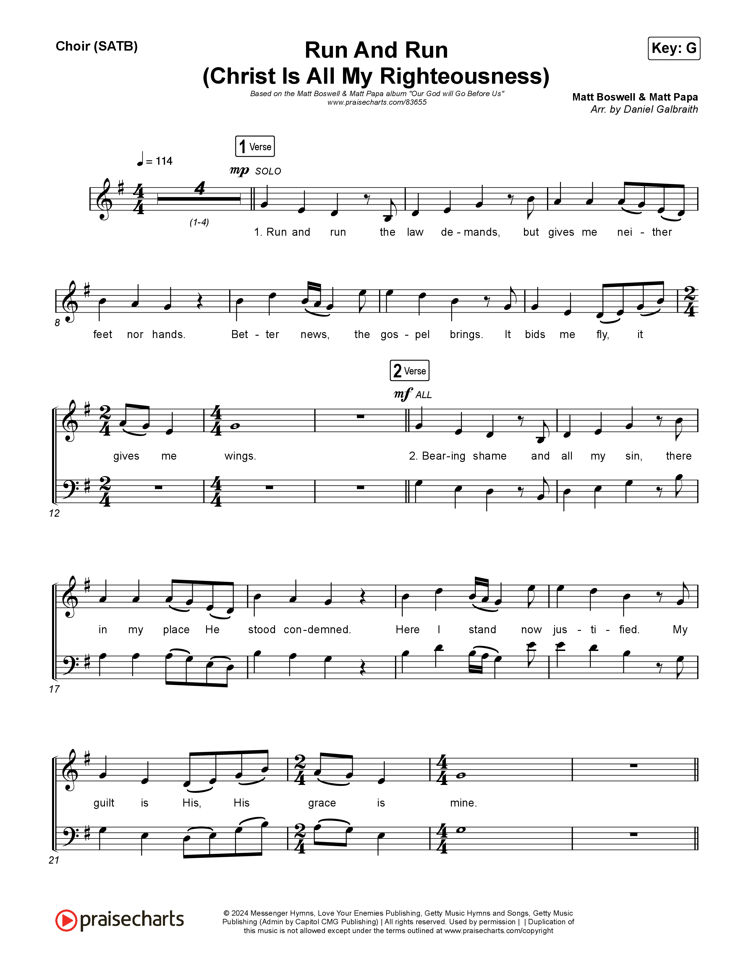 Run And Run (Christ Is All My Righteousness) Choir Sheet (SATB) (Matt Boswell / Matt Papa)