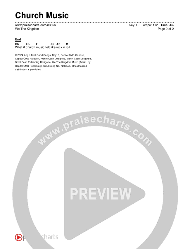 Church Music Chords & Lyrics (We The Kingdom)
