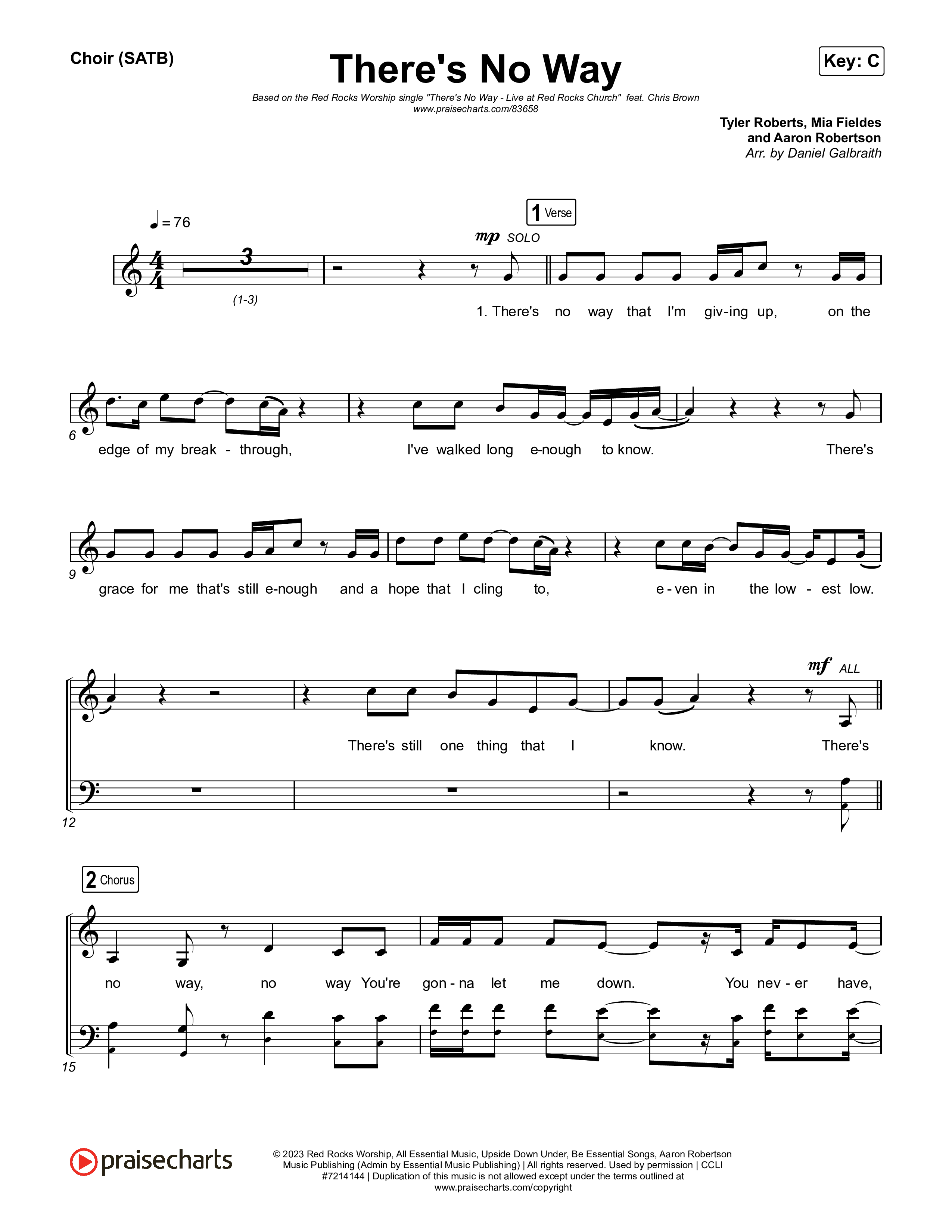 There's No Way Choir Sheet (SATB) (Red Rocks Worship / Chris Brown)