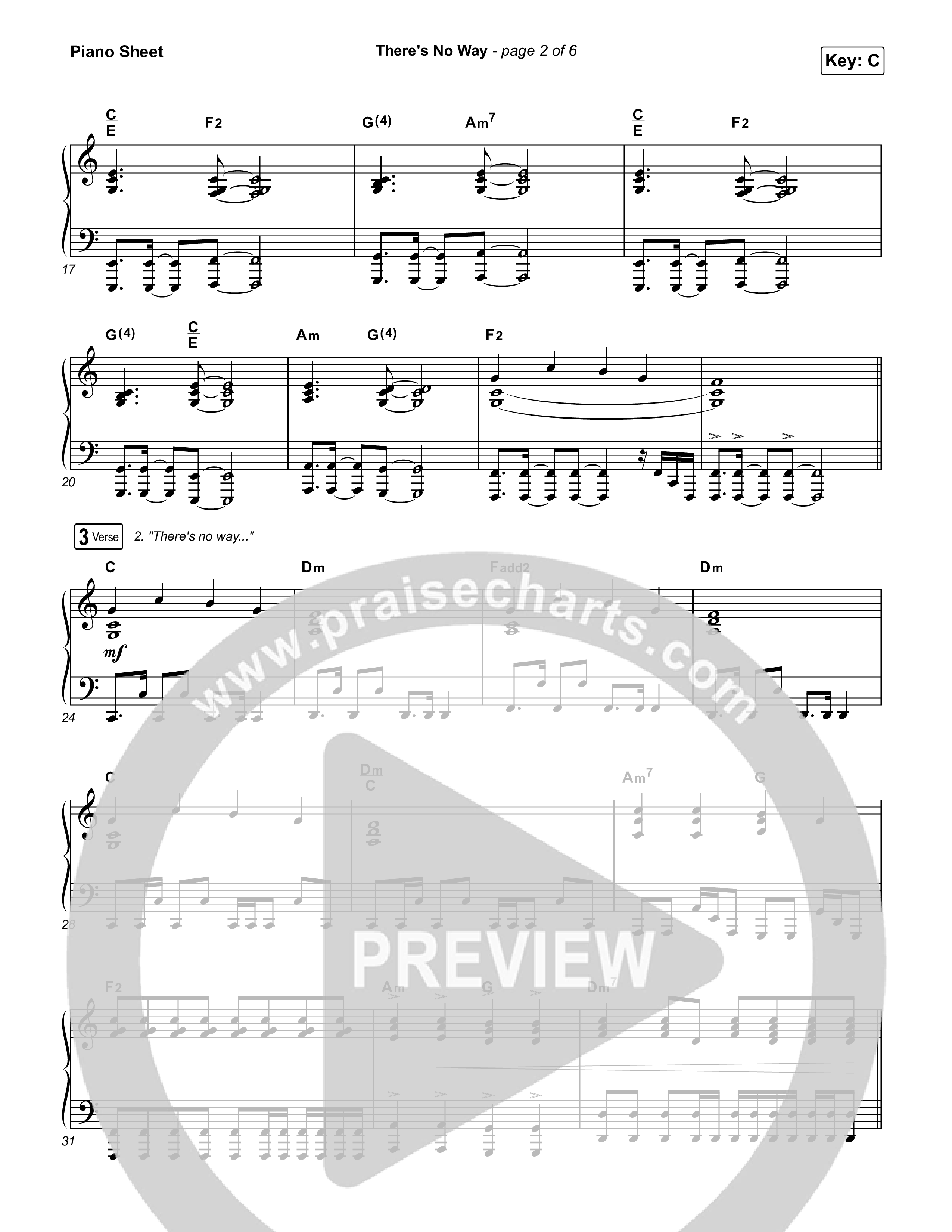 There's No Way Piano Sheet (Red Rocks Worship / Chris Brown)