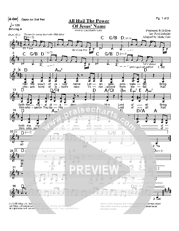 All Hail The Power Of Jesus Name Acoustic Guitar (Paul Baloche)