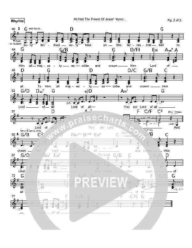 All Hail The Power Of Jesus Name Lead Sheet (Paul Baloche)