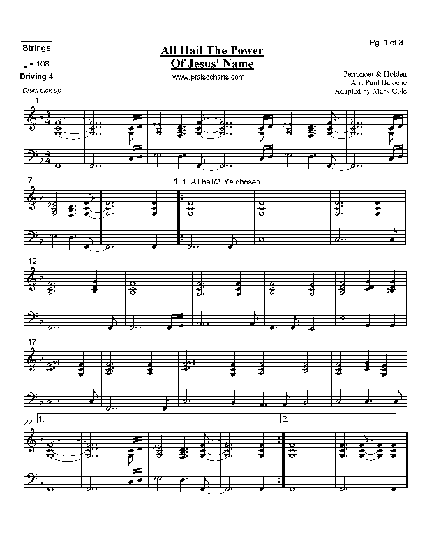 All Hail The Power Of Jesus Name Synth Strings (Paul Baloche)