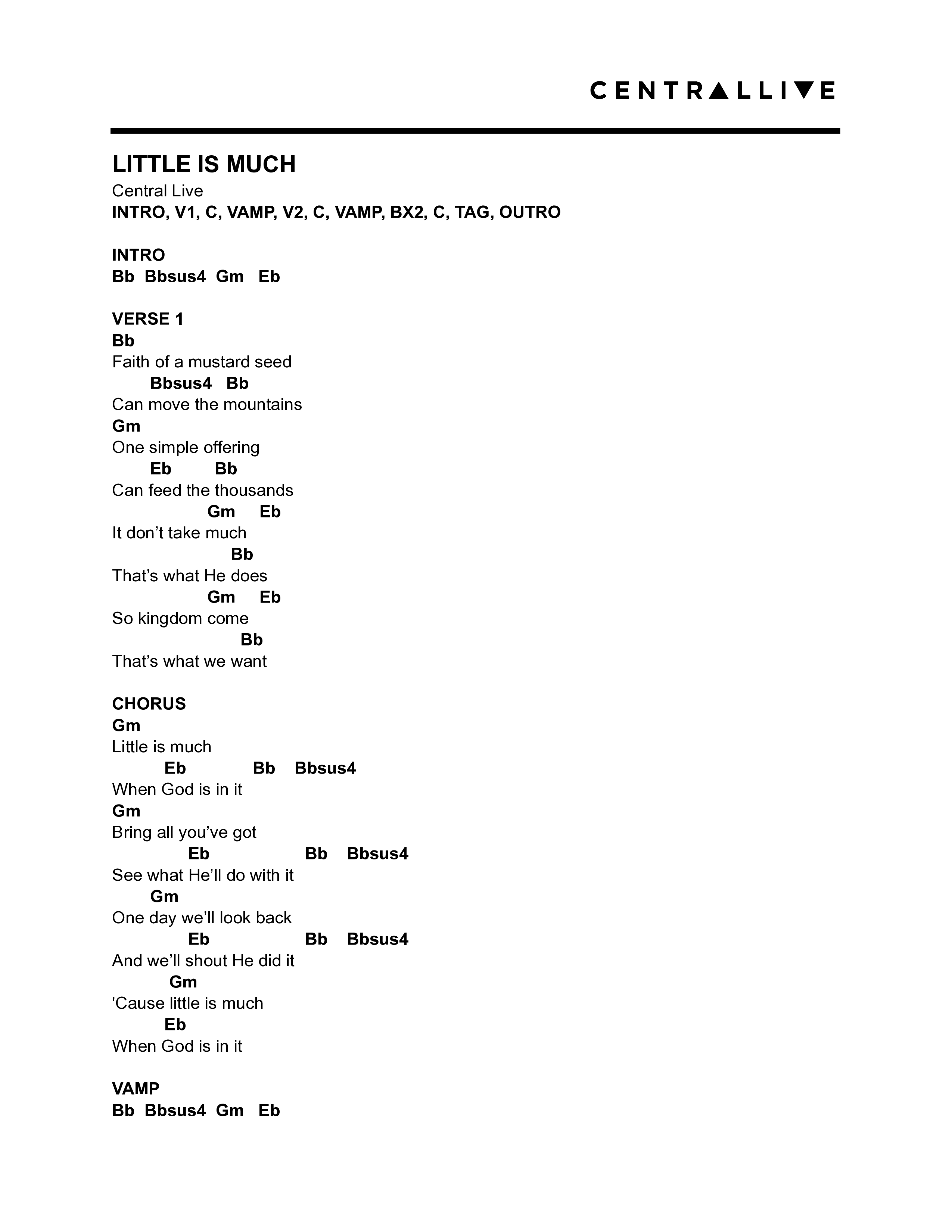 Little Is Much Chord Chart (Central Live)