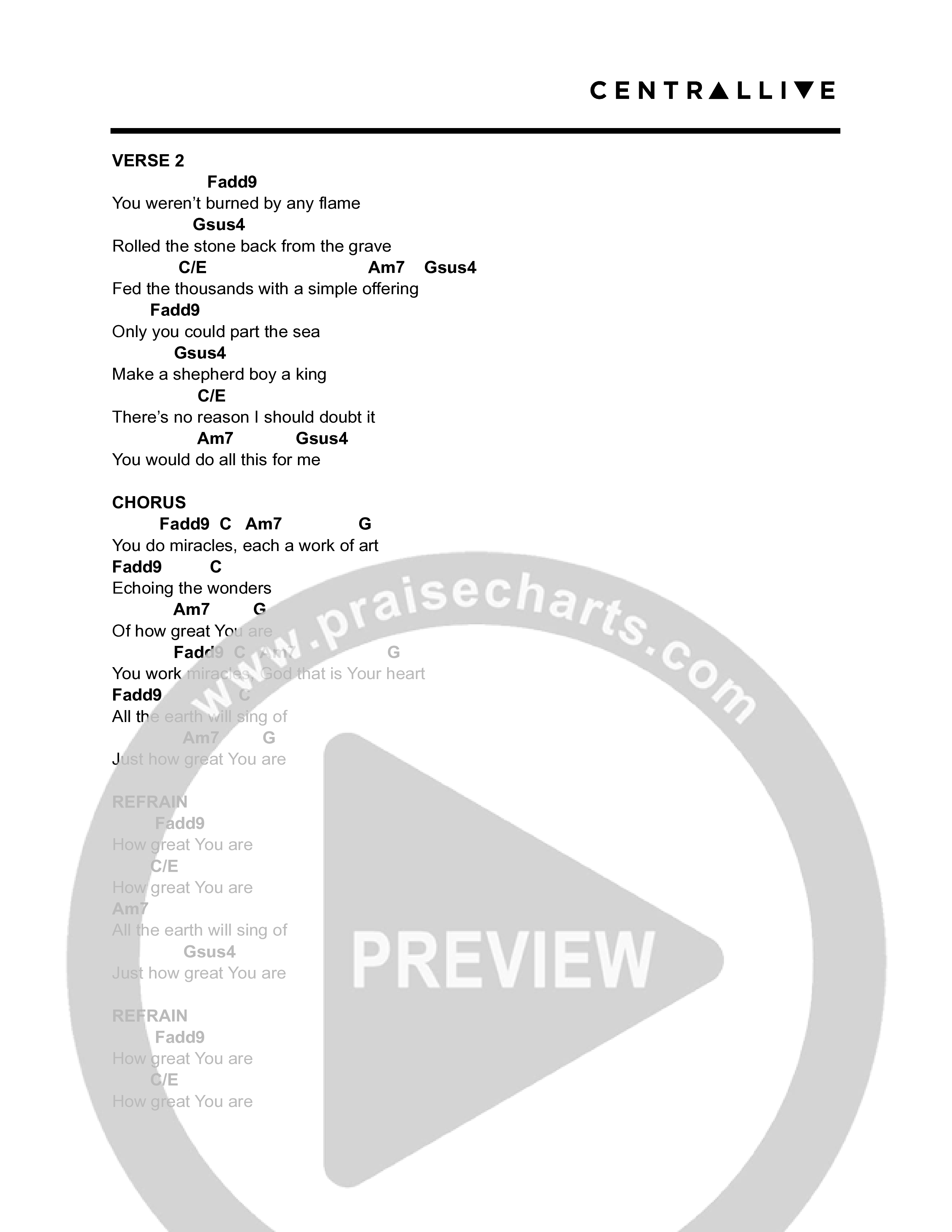 You Do Miracles Chord Chart (Central Live)