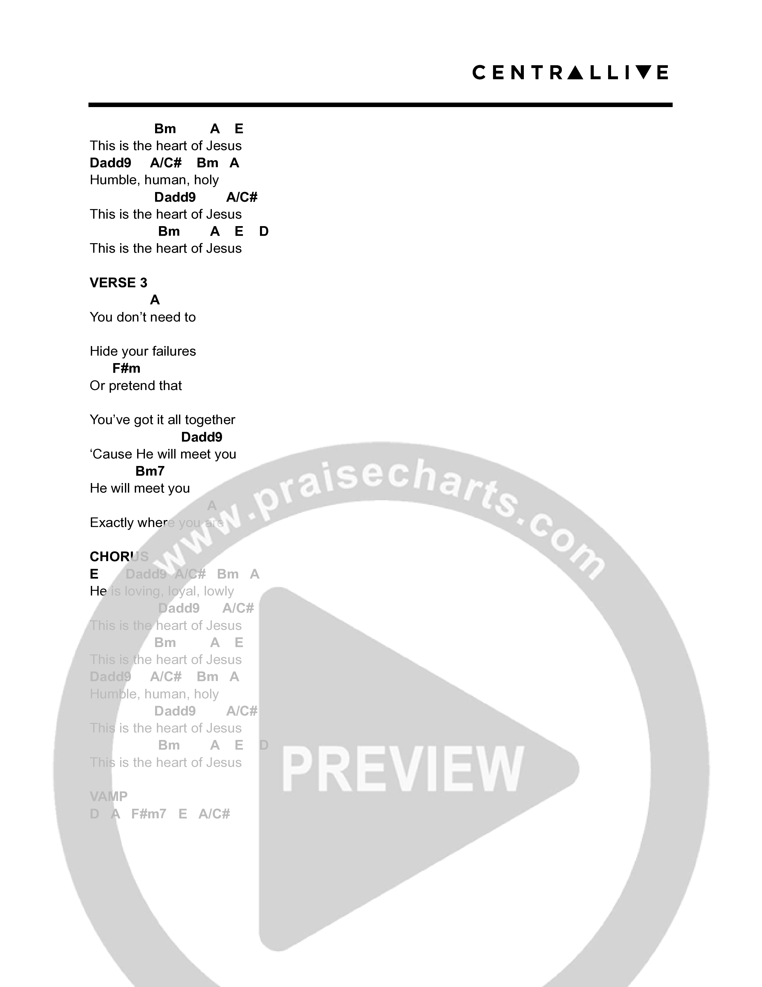 The Heart Of Jesus Chord Chart (Central Live)