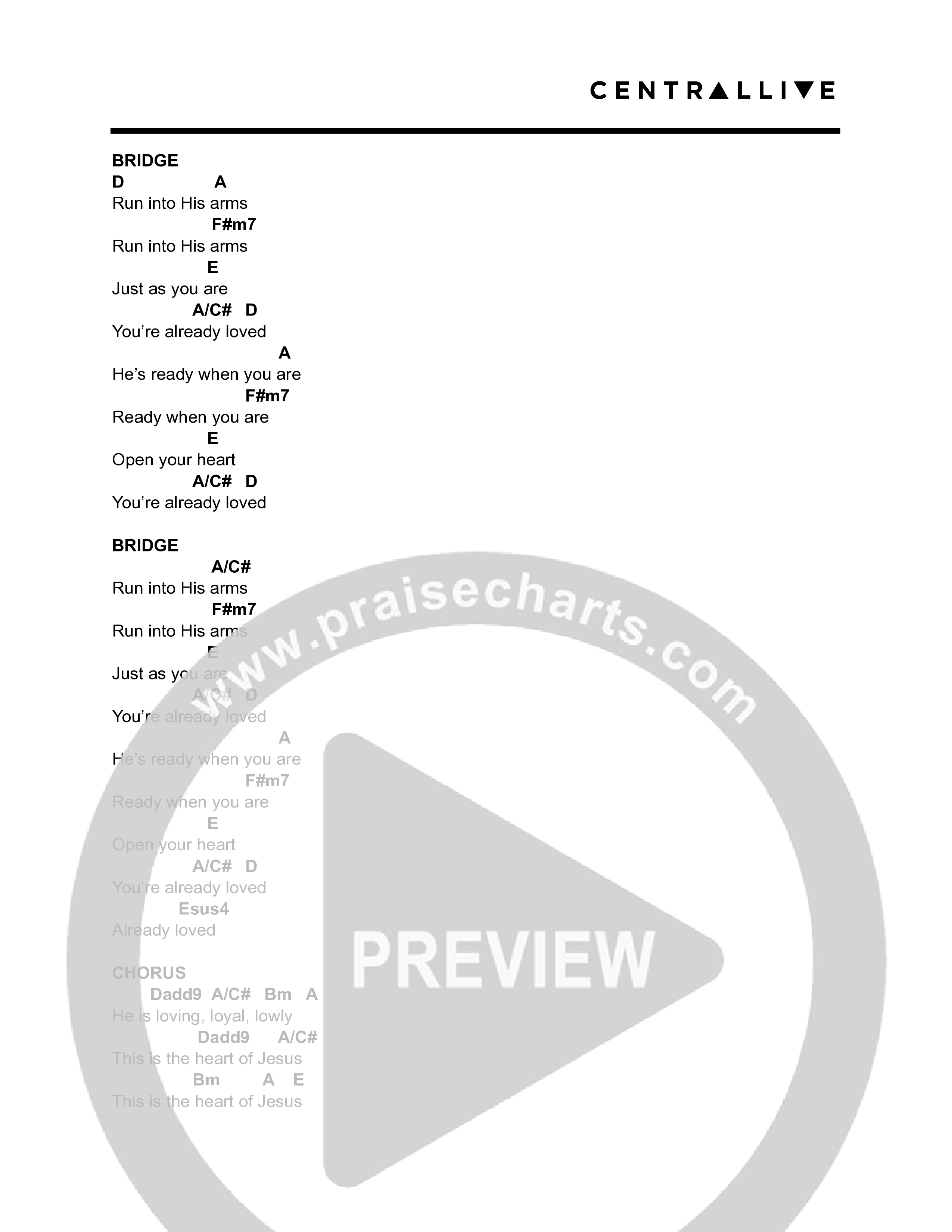 The Heart Of Jesus Chord Chart (Central Live)