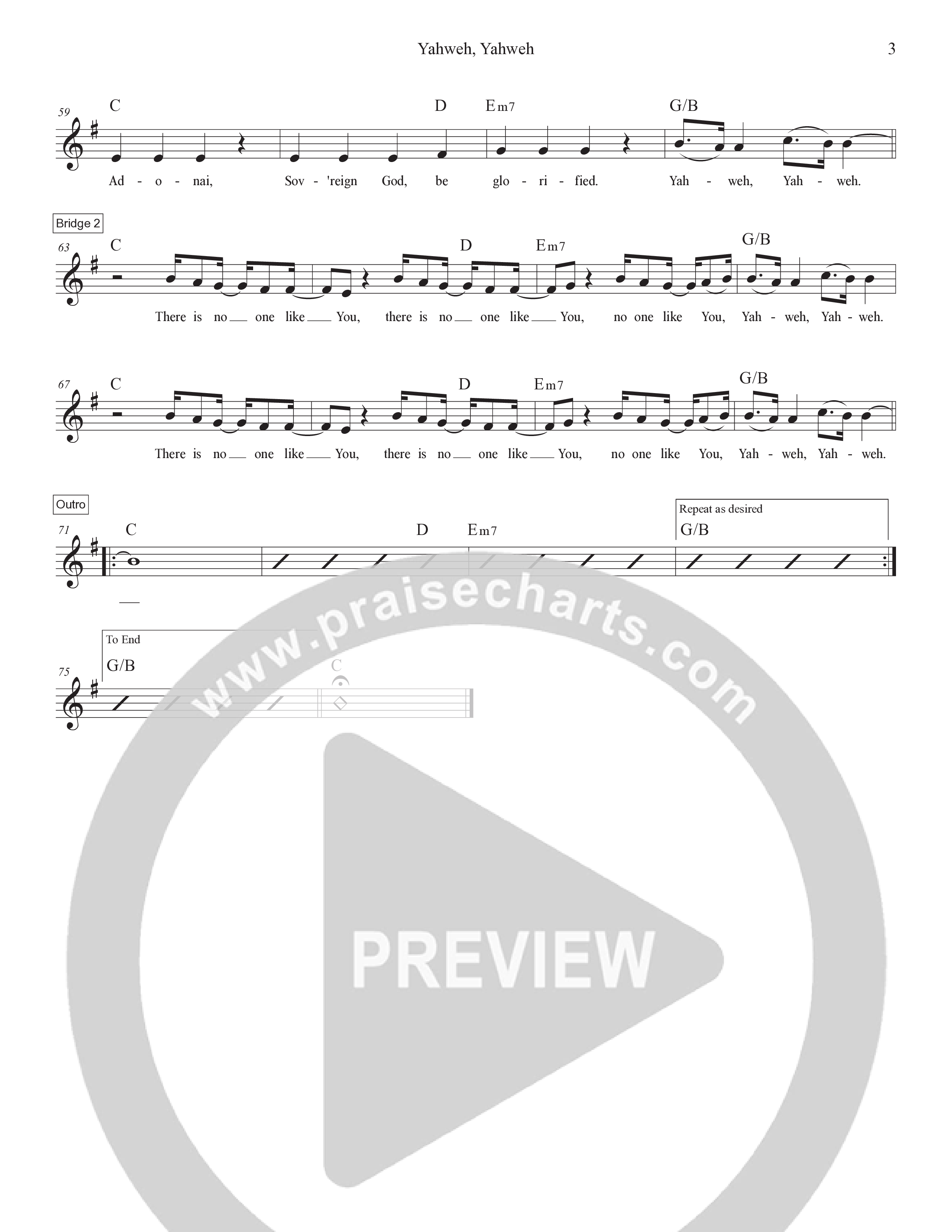 Yahweh Yahweh Lead Sheet Melody (Victory House Worship)
