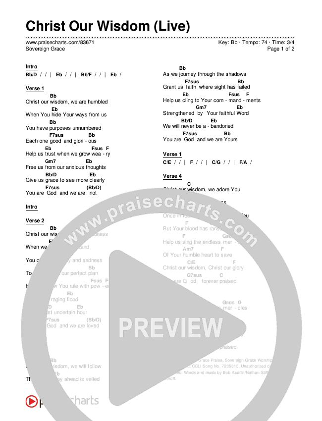 Christ Our Wisdom (Live) Chords & Lyrics (Sovereign Grace)