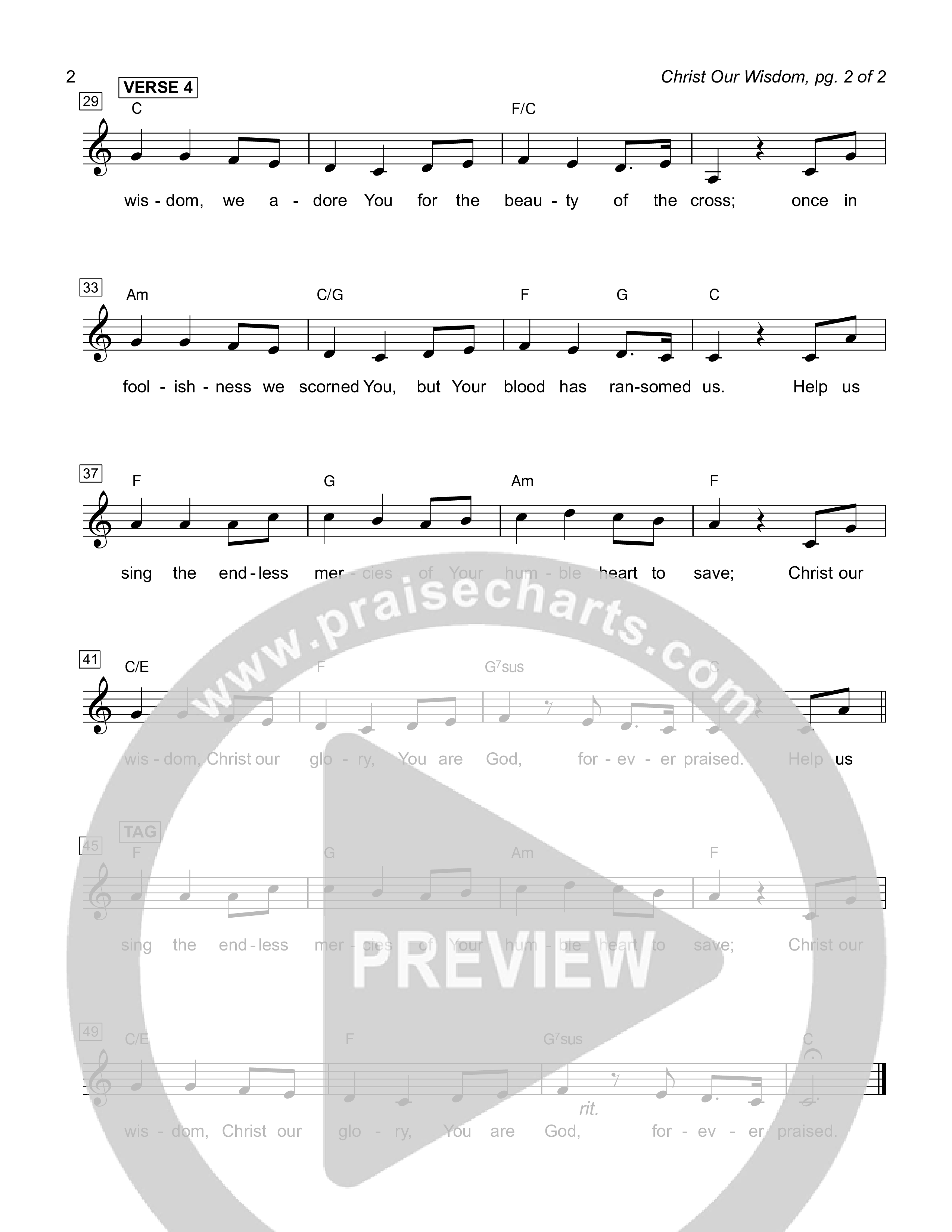 Christ Our Wisdom (Live) Lead Sheet Melody (Sovereign Grace)