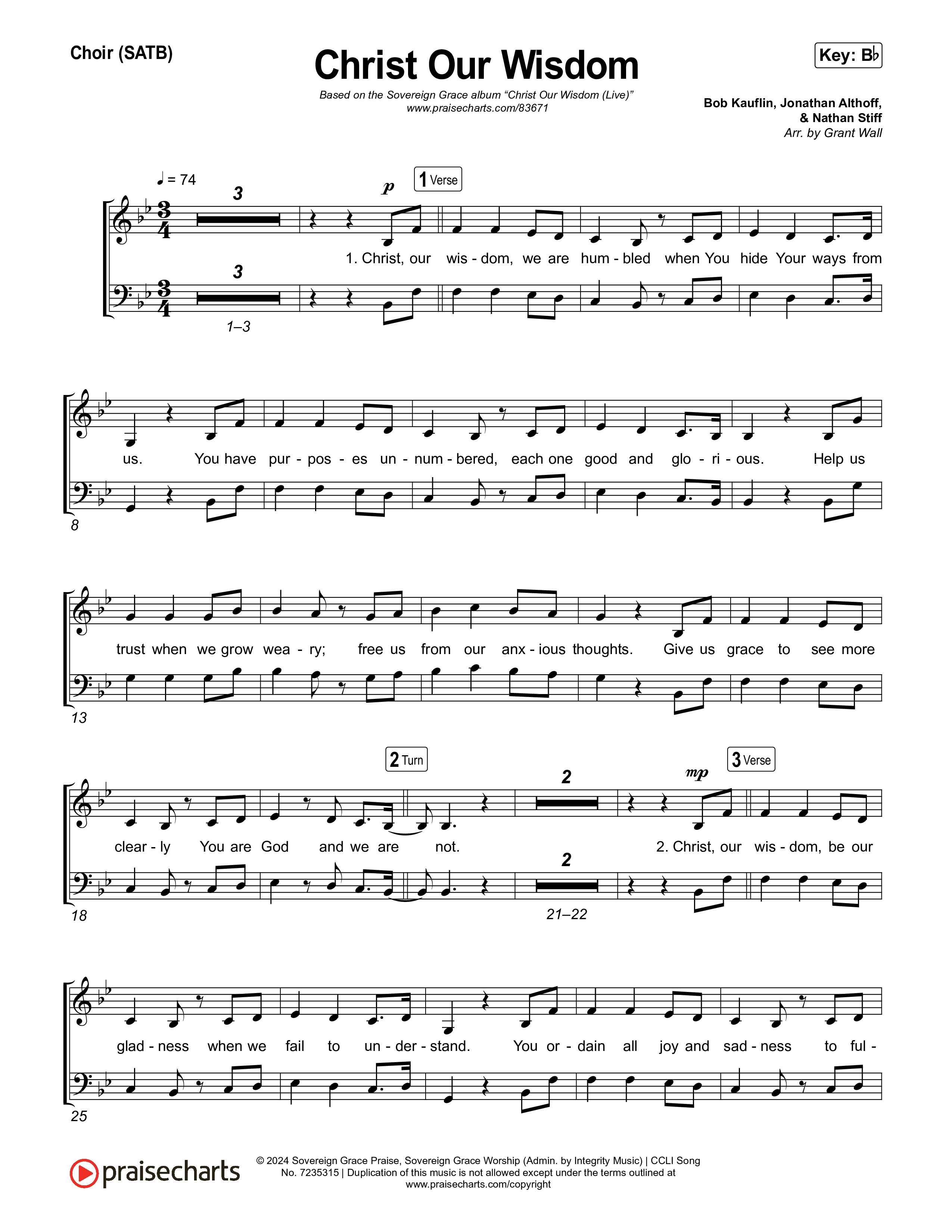 Christ Our Wisdom (Live) Choir Sheet (SATB) (Sovereign Grace)