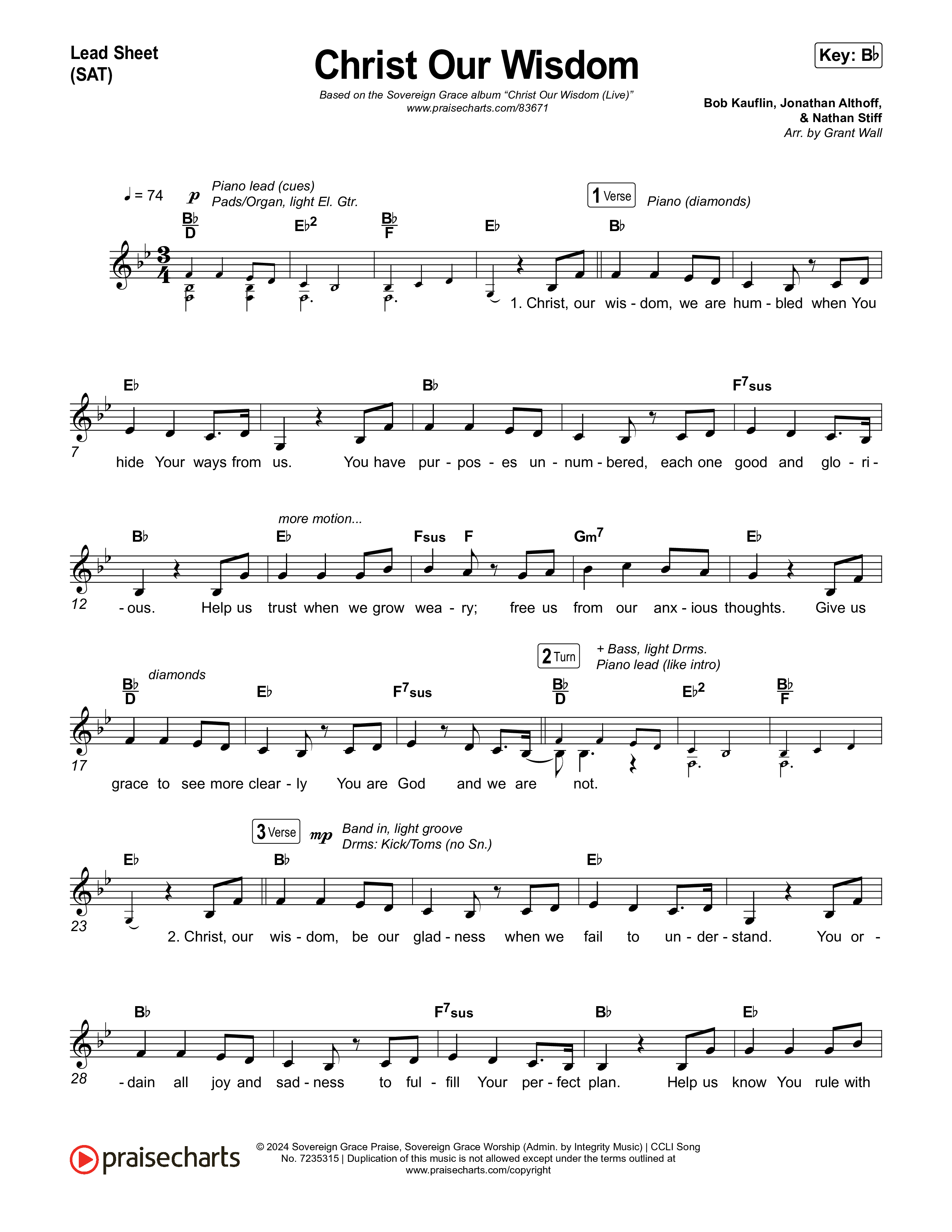 Christ Our Wisdom (Live) Lead Sheet (SAT) (Sovereign Grace)