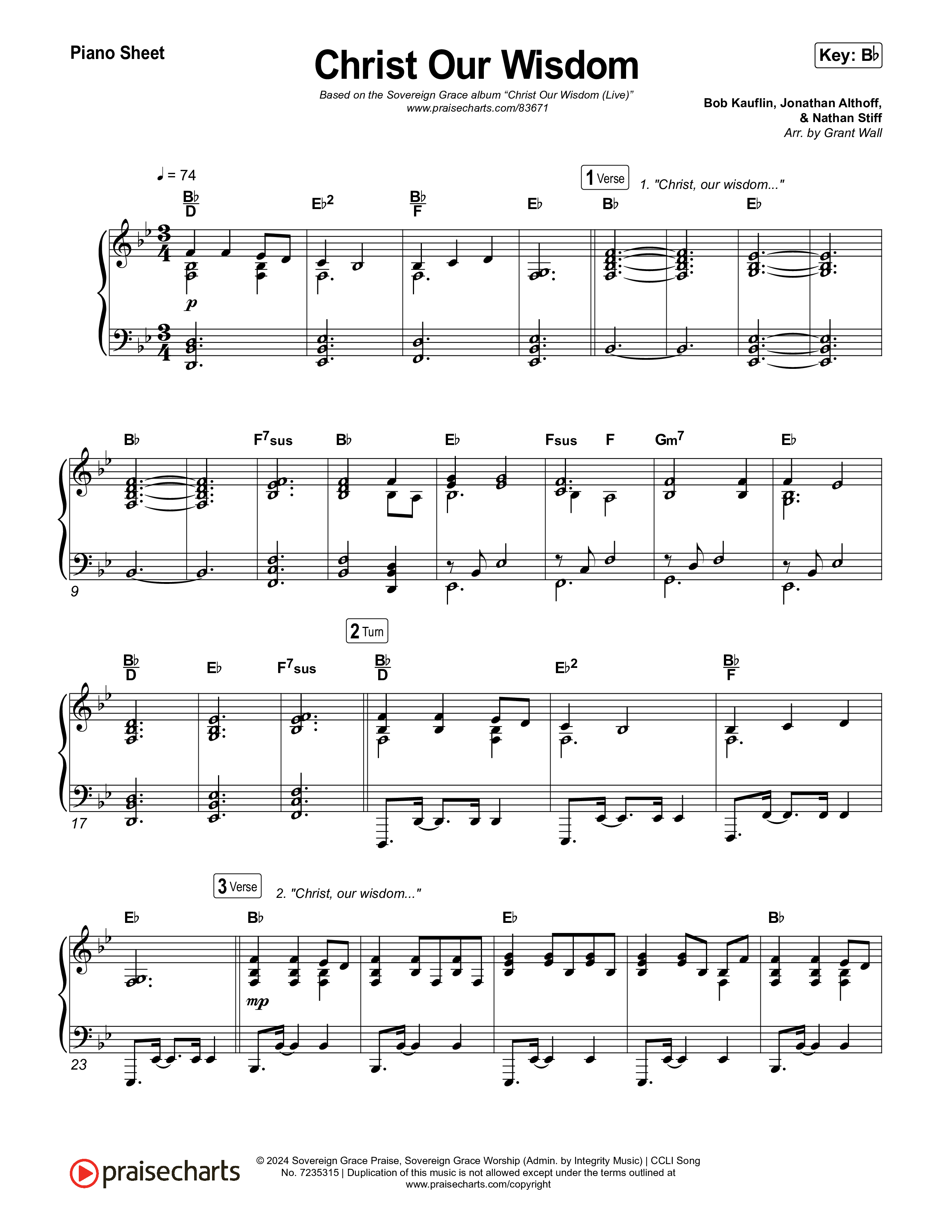 Christ Our Wisdom (Live) Piano Sheet (Sovereign Grace)