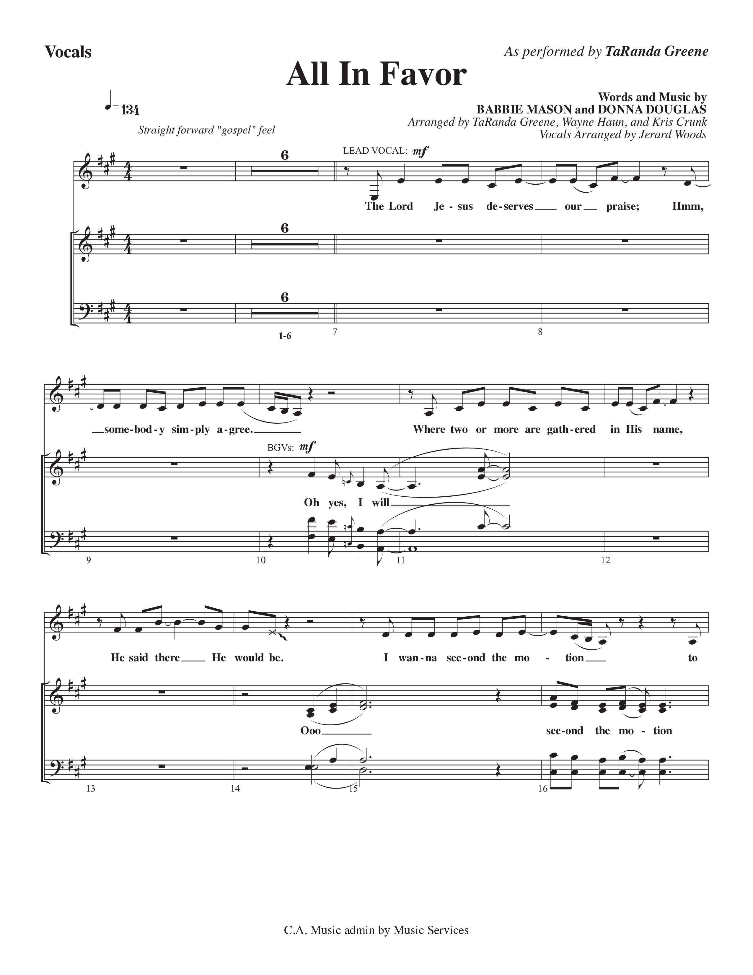 All In Favor (Choral Anthem SATB) Choir Sheet (SATB) (TaRanda Greene / Arr. Wayne Haun / Arr. Kris Crunk)