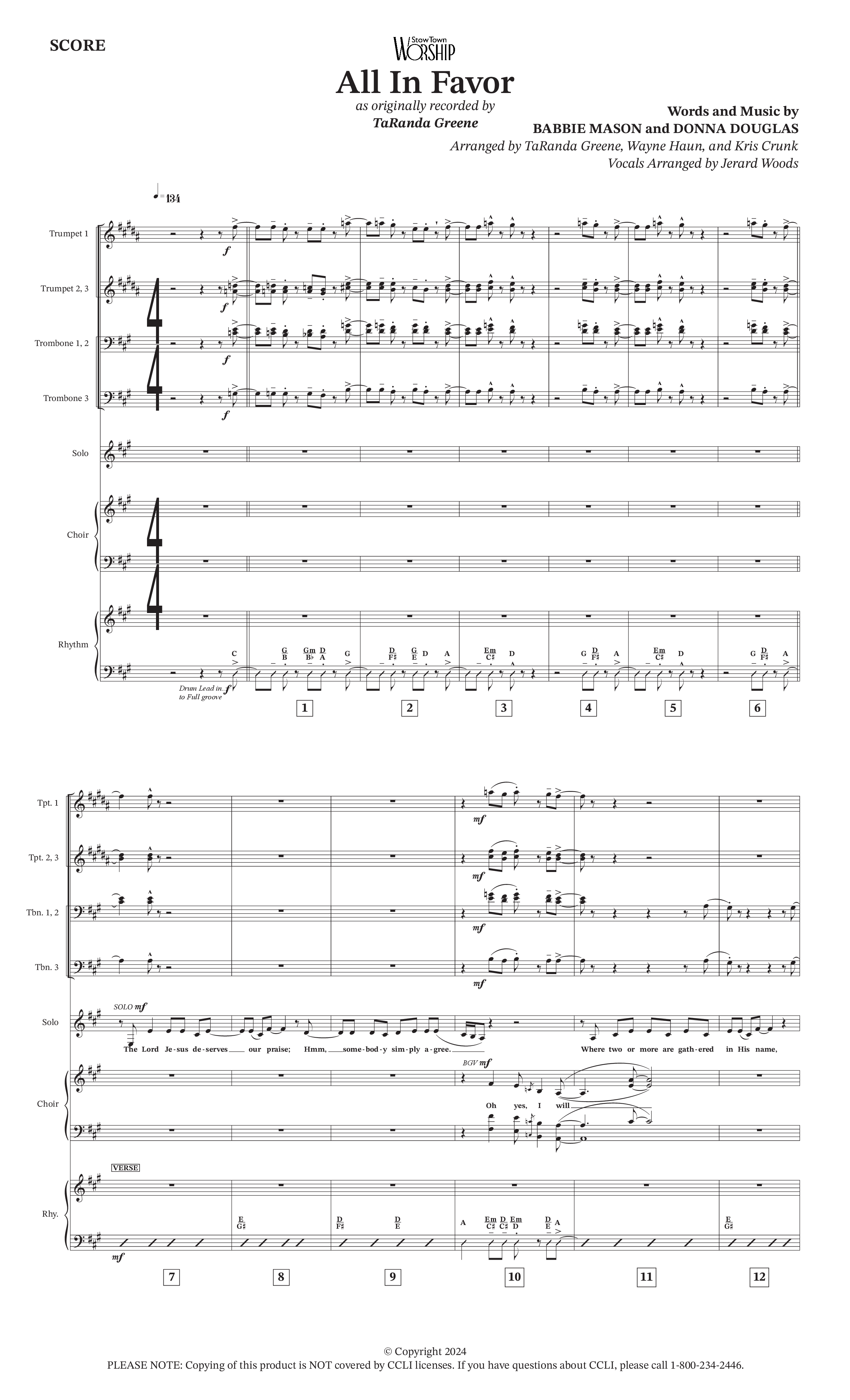 All In Favor (Choral Anthem SATB) Conductor's Score (TaRanda Greene / Arr. Wayne Haun / Arr. Kris Crunk)