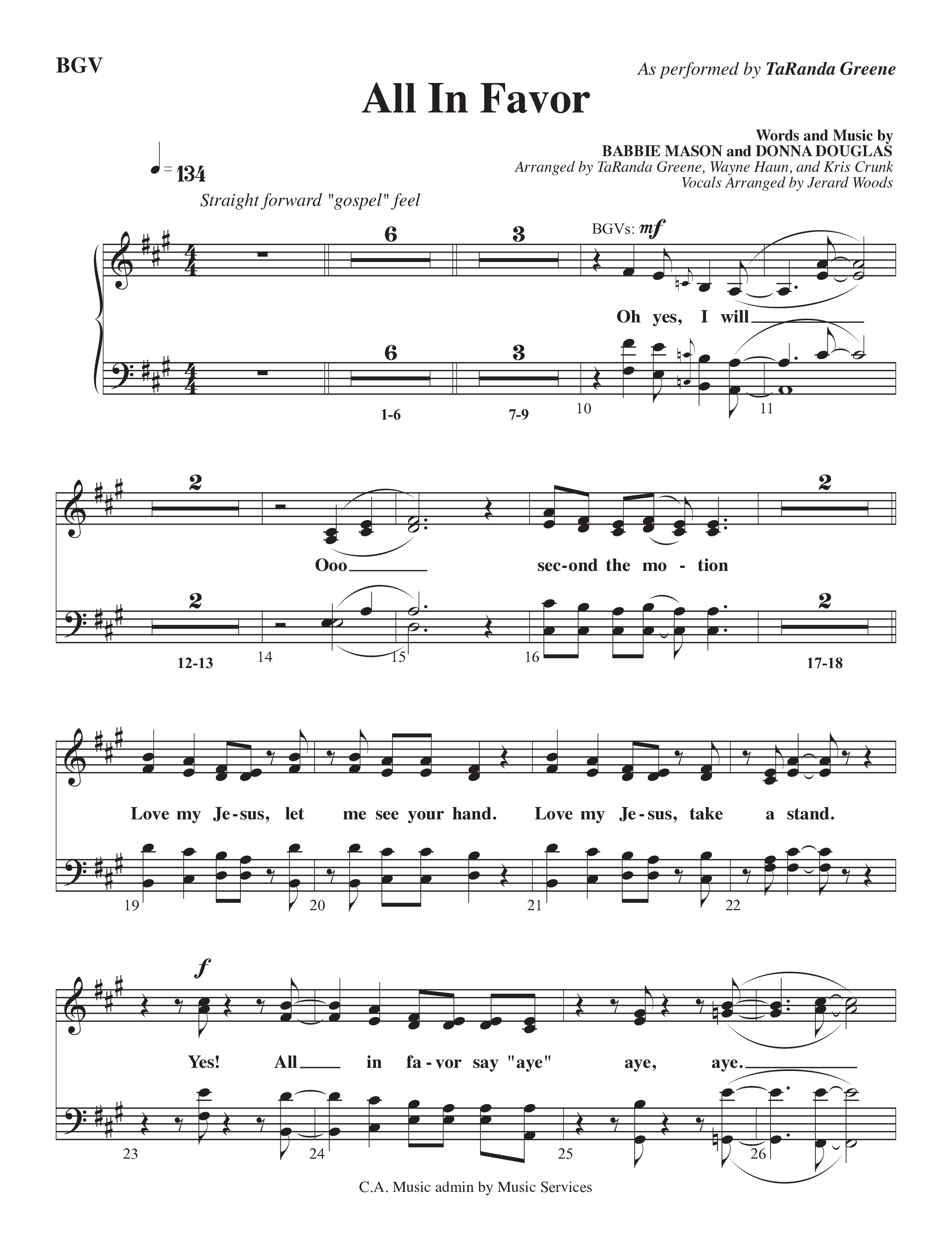 All In Favor (Choral Anthem SATB) Lead Sheet (TaRanda Greene / Arr. Wayne Haun / Arr. Kris Crunk)