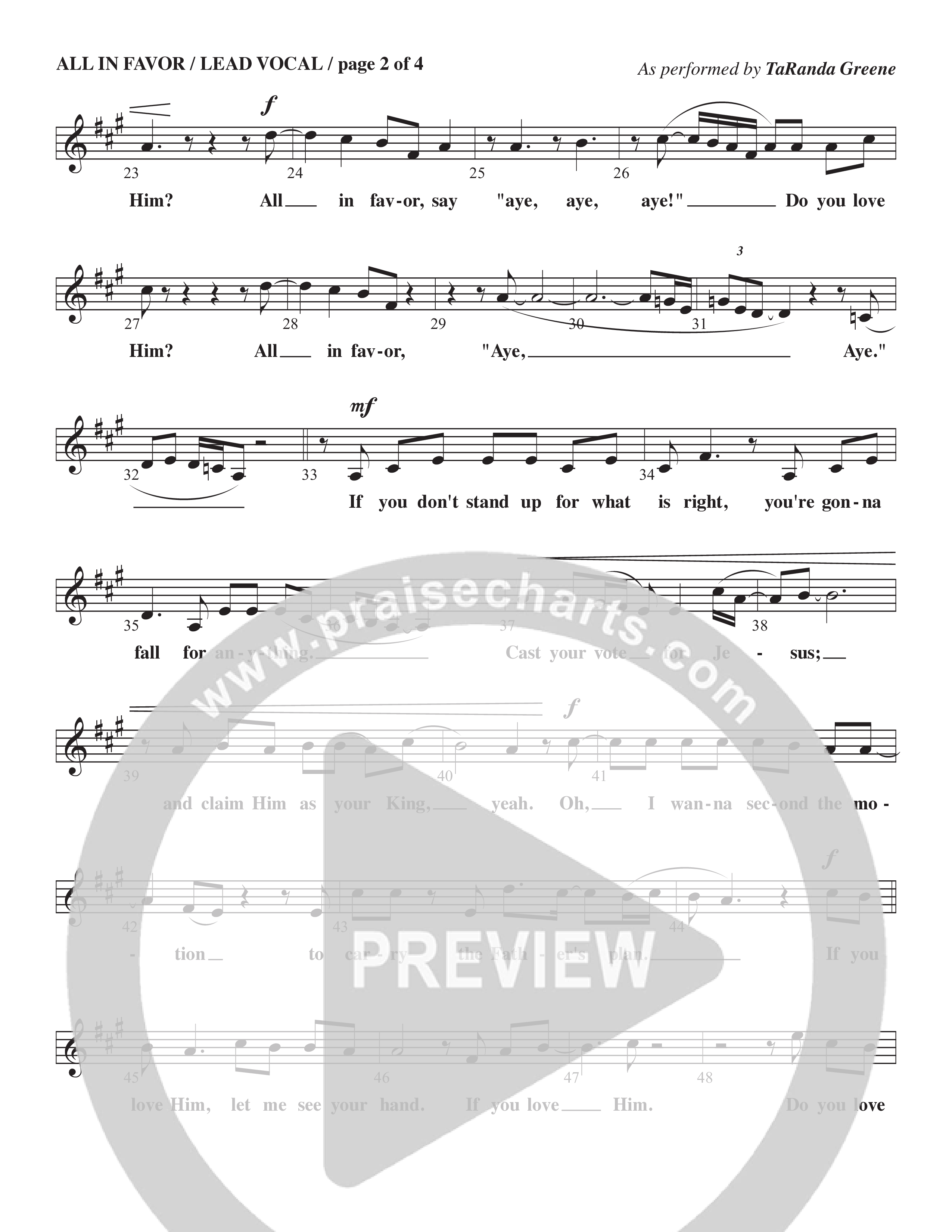 All In Favor (Choral Anthem SATB) Lead Sheet Melody (TaRanda Greene / Arr. Wayne Haun / Arr. Kris Crunk)