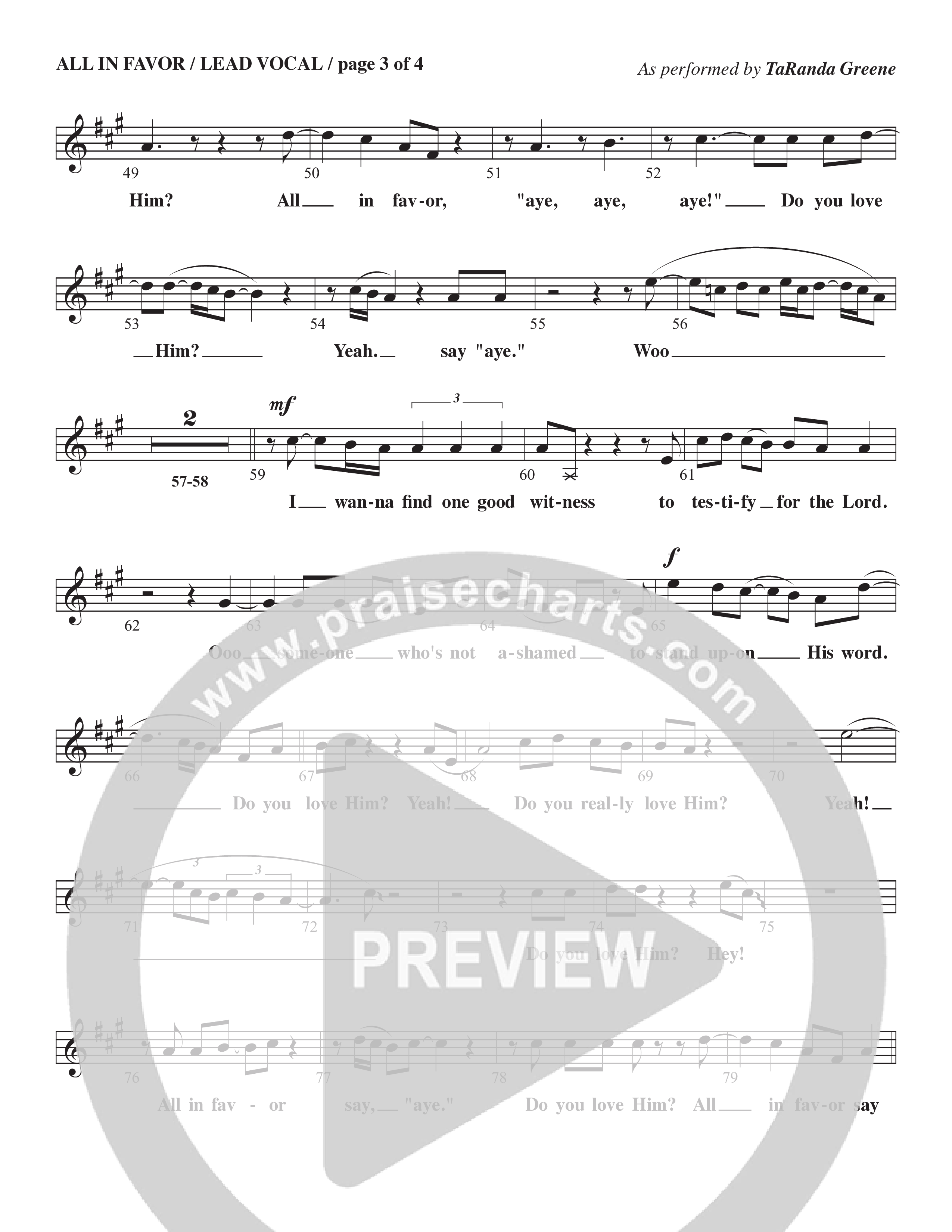 All In Favor (Choral Anthem SATB) Lead Sheet Melody (TaRanda Greene / Arr. Wayne Haun / Arr. Kris Crunk)