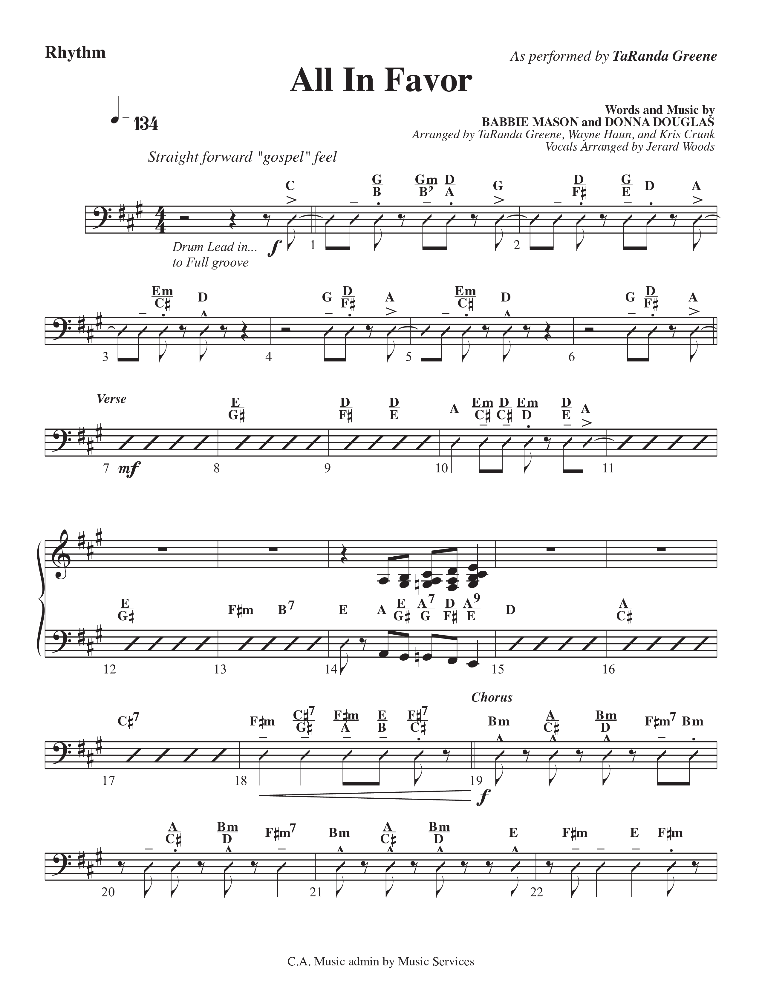 All In Favor (Choral Anthem SATB) Rhythm Chart (TaRanda Greene / Arr. Wayne Haun / Arr. Kris Crunk)