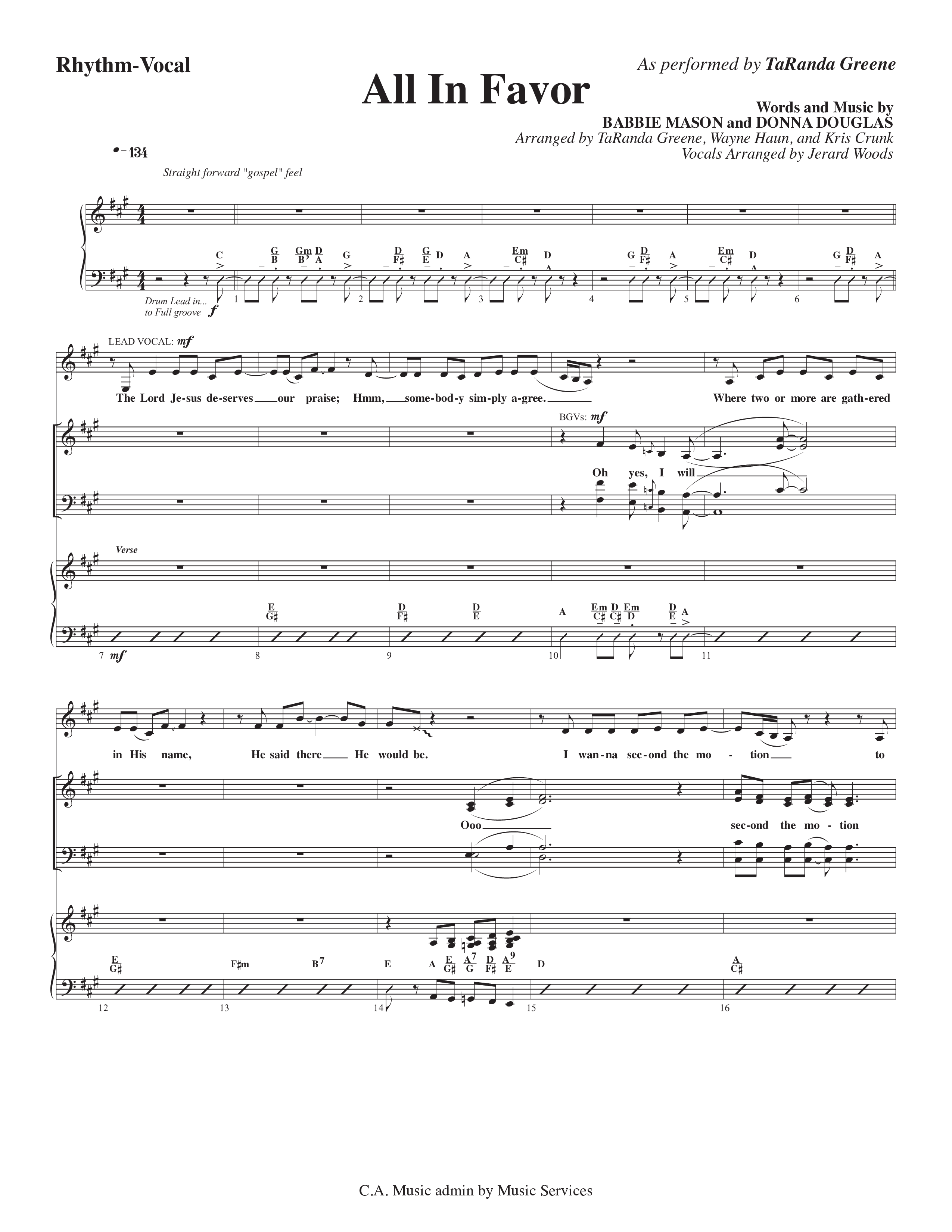 All In Favor (Choral Anthem SATB) Rhythm/Vocal (TaRanda Greene / Arr. Wayne Haun / Arr. Kris Crunk)